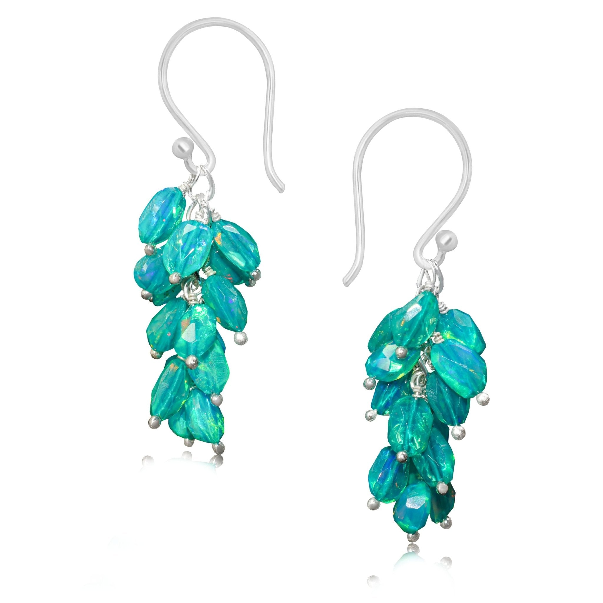 Faceted Tumble Natural Green Opal Beaded Cluster Earrings - Goodstone Jewels