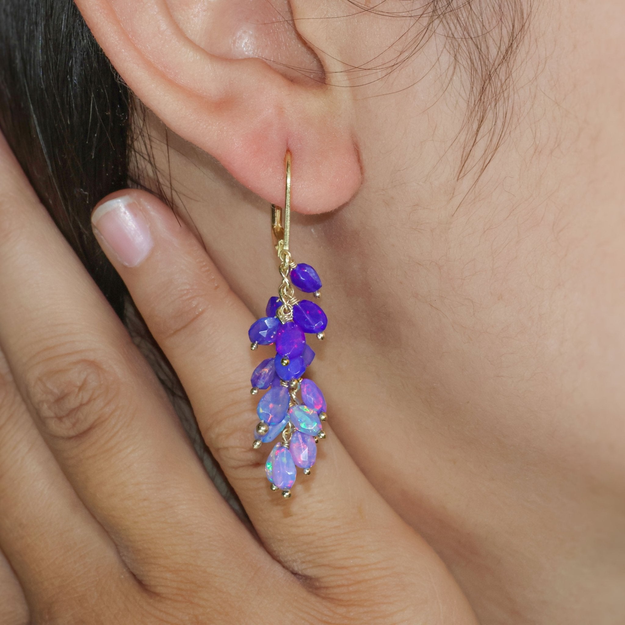 Faceted Tumble Natural Lavender Opal Beaded Cluster Earrings - Goodstone Jewels