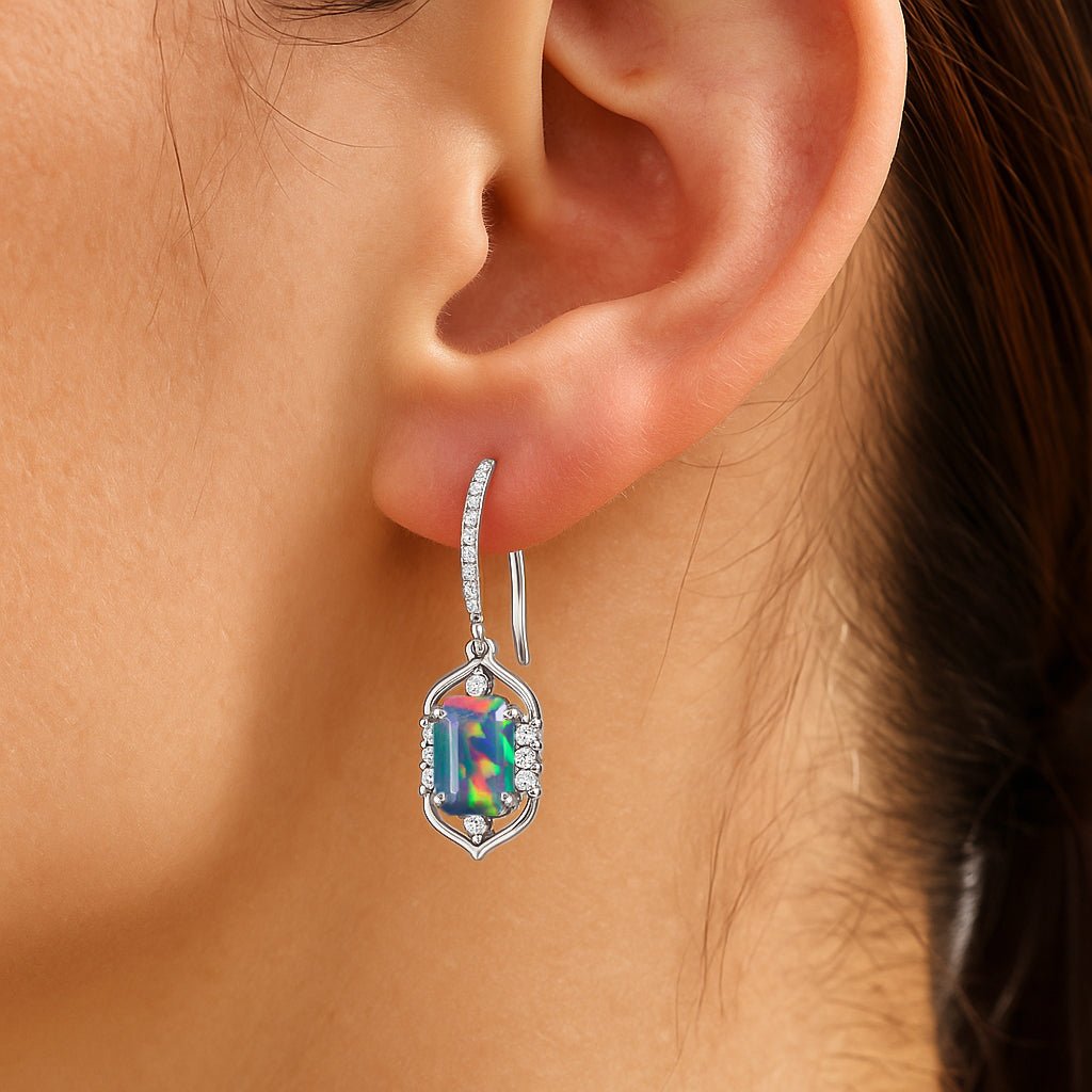 Fire Black Opal Gemstone Drop and Dangle Earrings - Goodstone Jewels