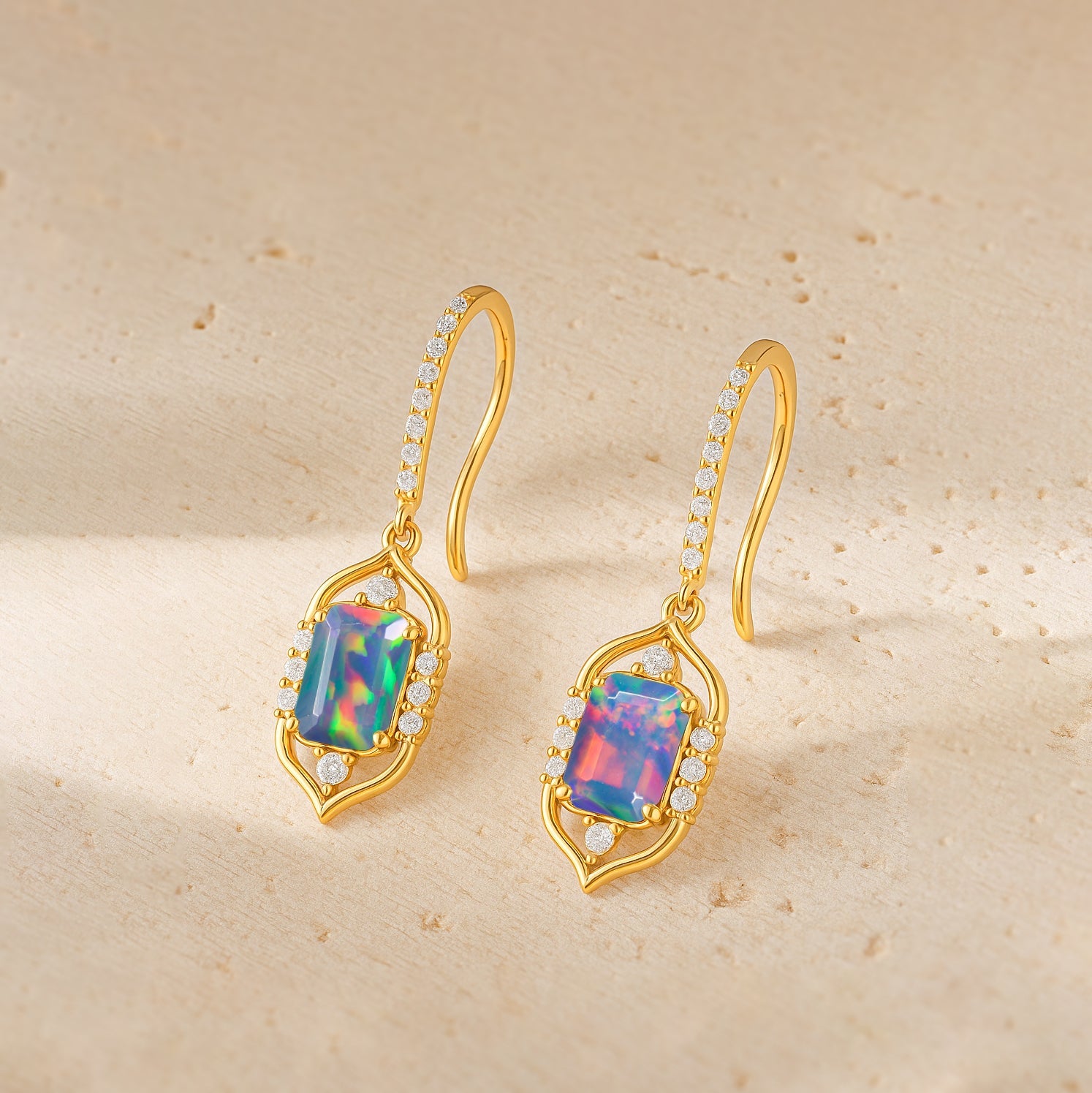 Fire Black Opal Gemstone Drop and Dangle Earrings - Goodstone Jewels