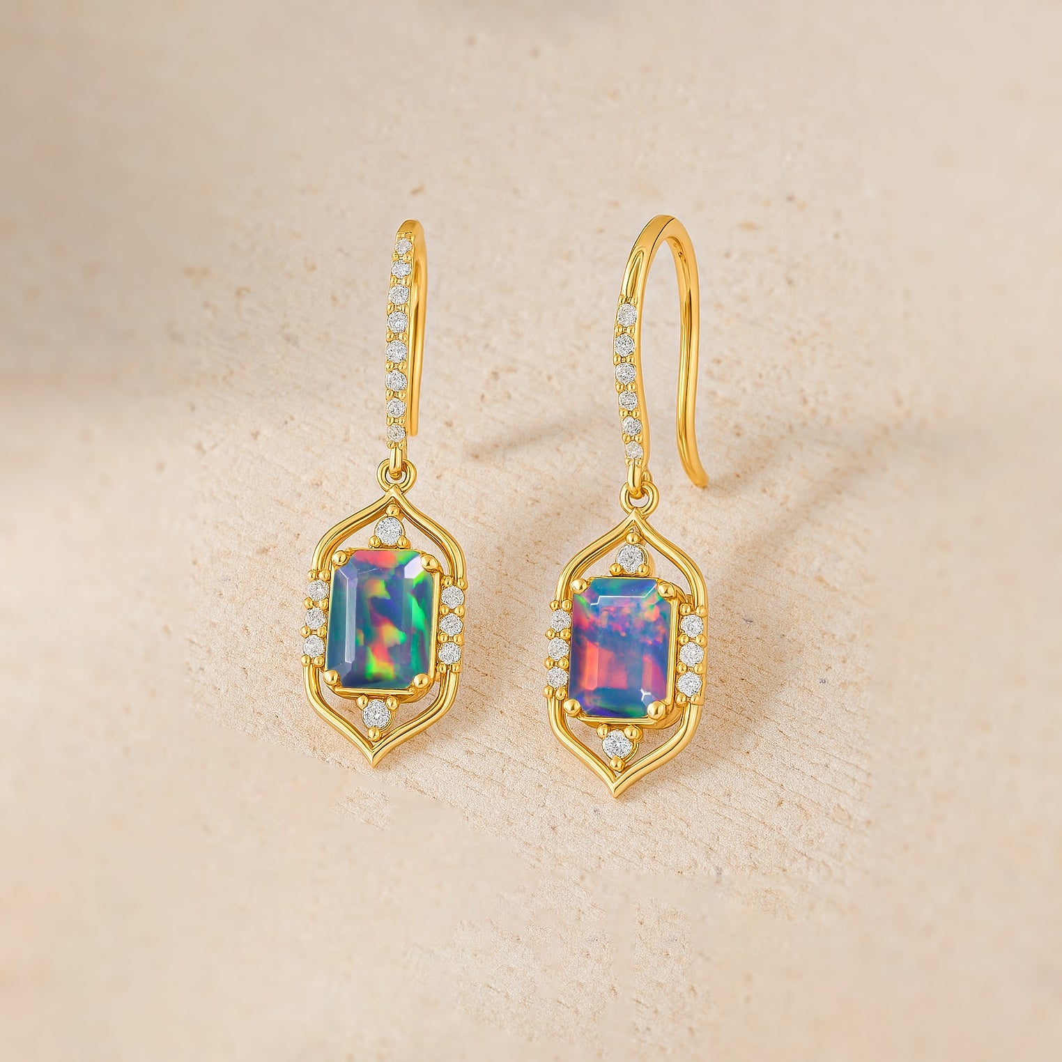 Fire Black Opal Gemstone Drop and Dangle Earrings - Goodstone Jewels