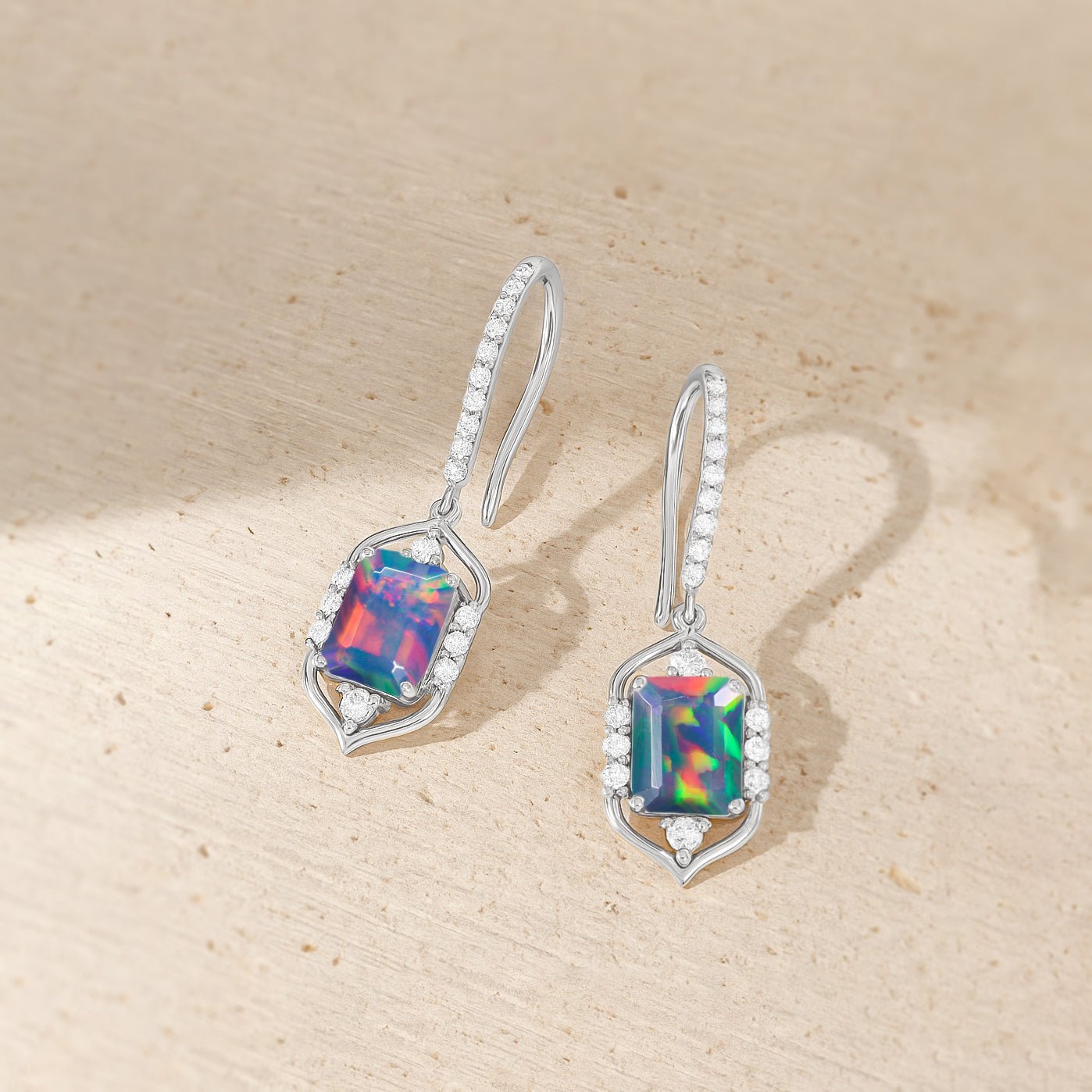 Fire Black Opal Gemstone Drop and Dangle Earrings - Goodstone Jewels
