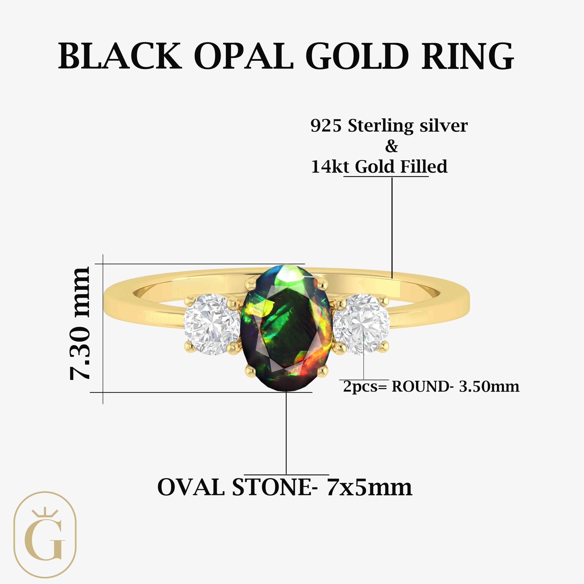 Fire Black Opal Gemstone Ring - Goodstone Jewels