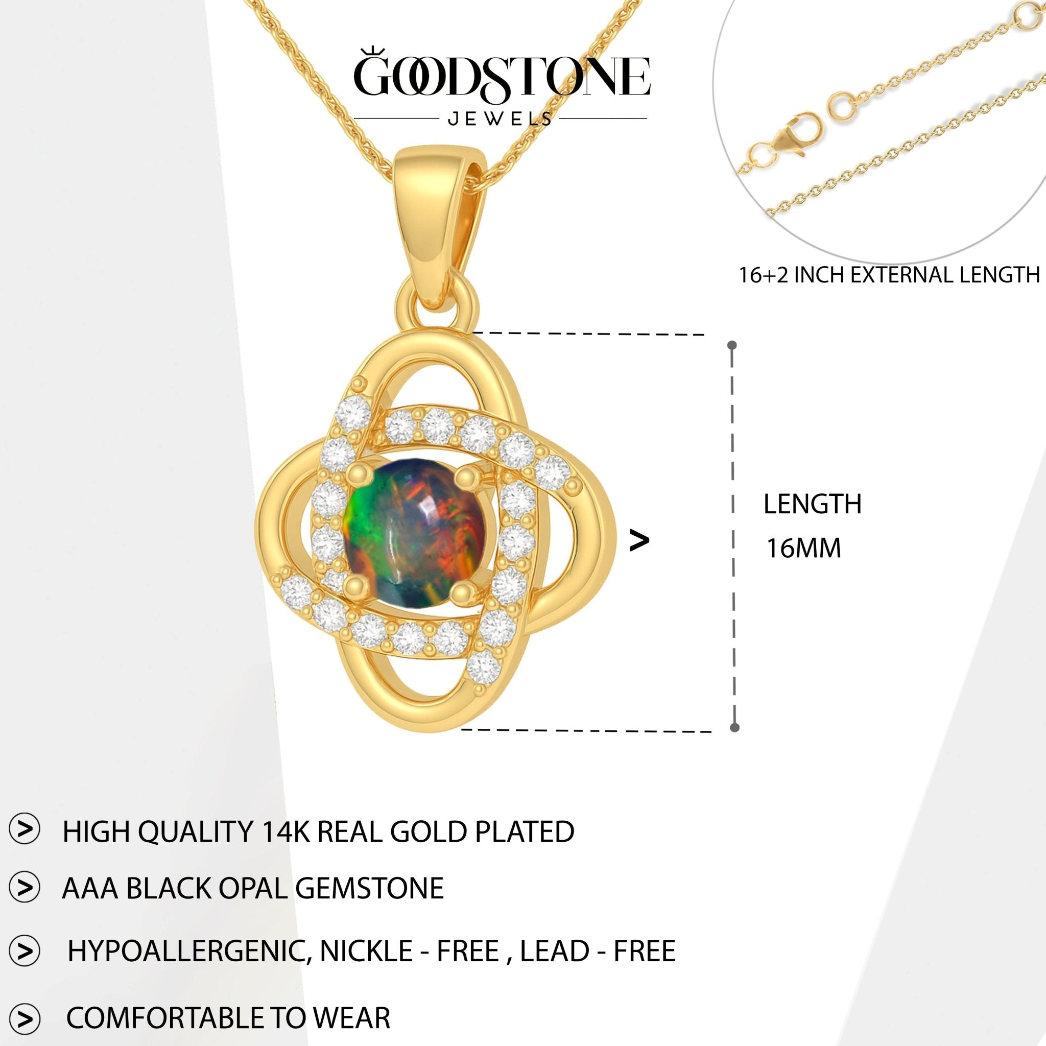 Fire Black Opal Gemstone Statement Pendant Necklace - Goodstone Jewels