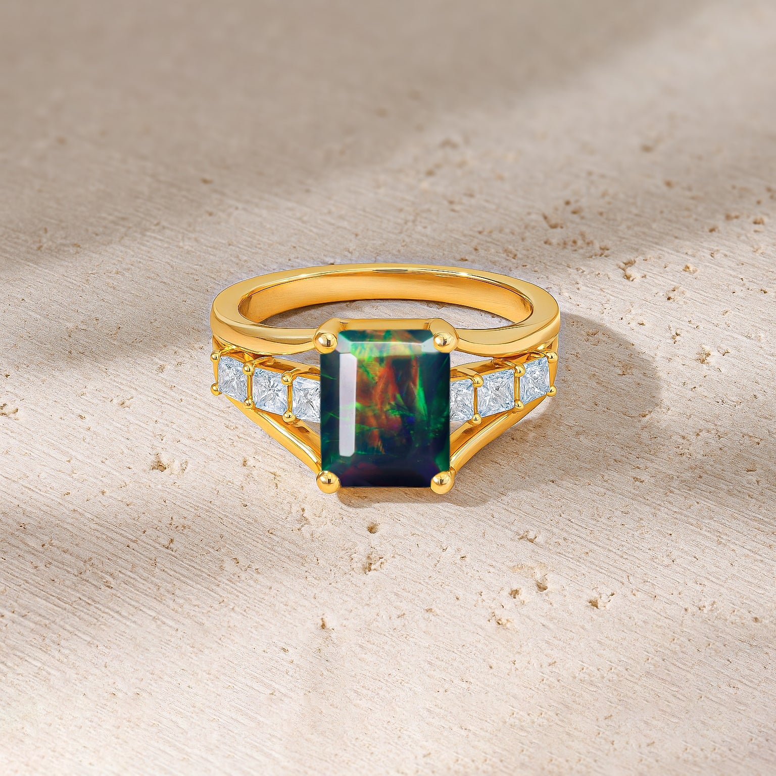 Fire Black Opal Octagon Gemstone Statement Ring - Goodstone Jewels