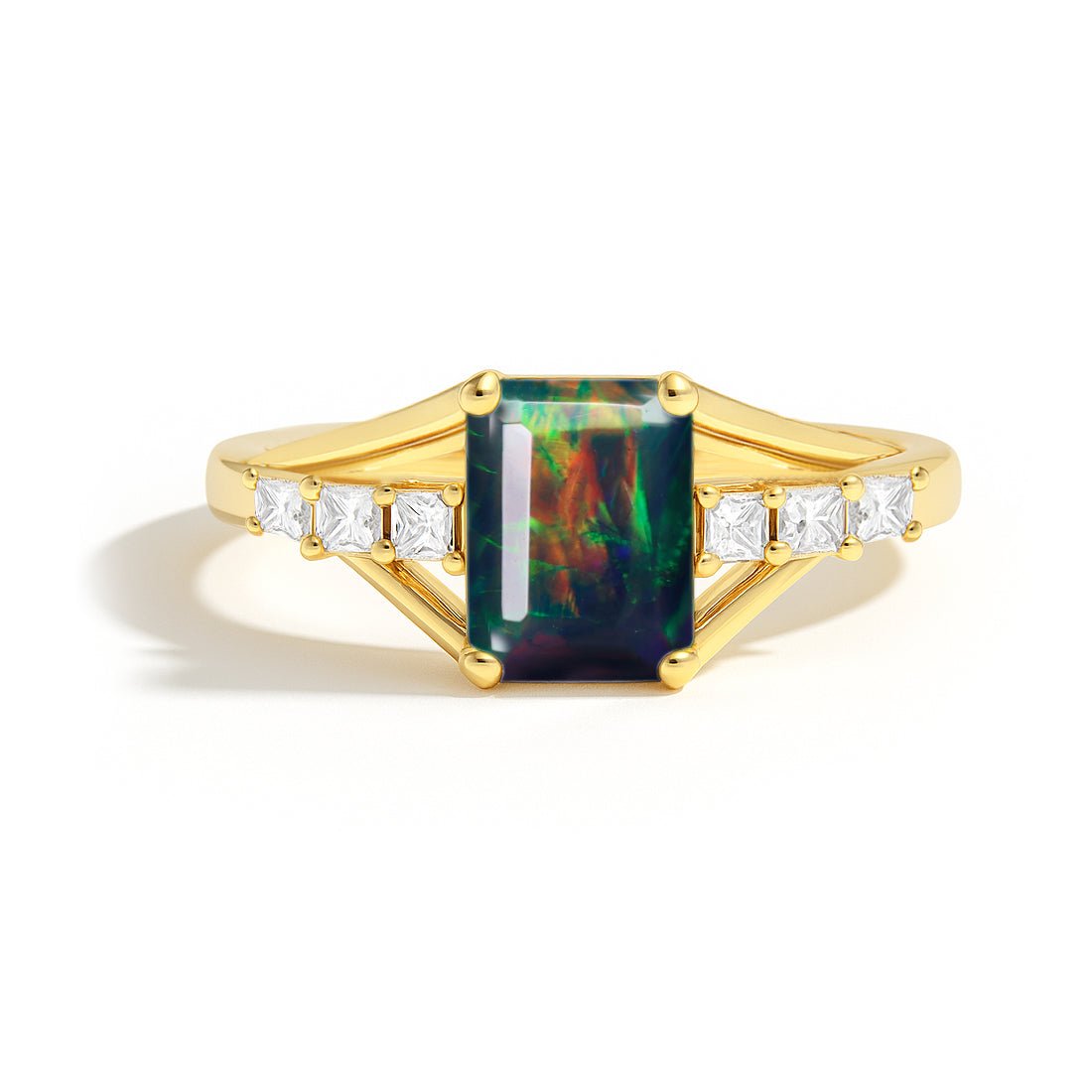 Fire Black Opal Octagon Gemstone Statement Ring - Goodstone Jewels