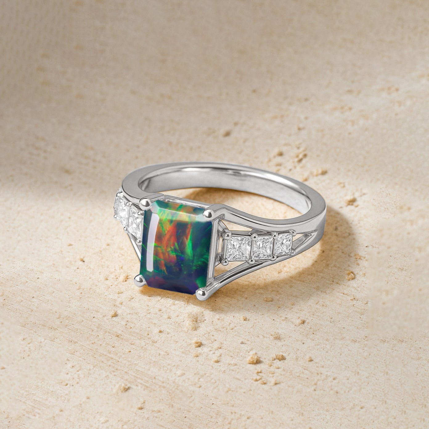 Fire Black Opal Octagon Gemstone Statement Ring - Goodstone Jewels