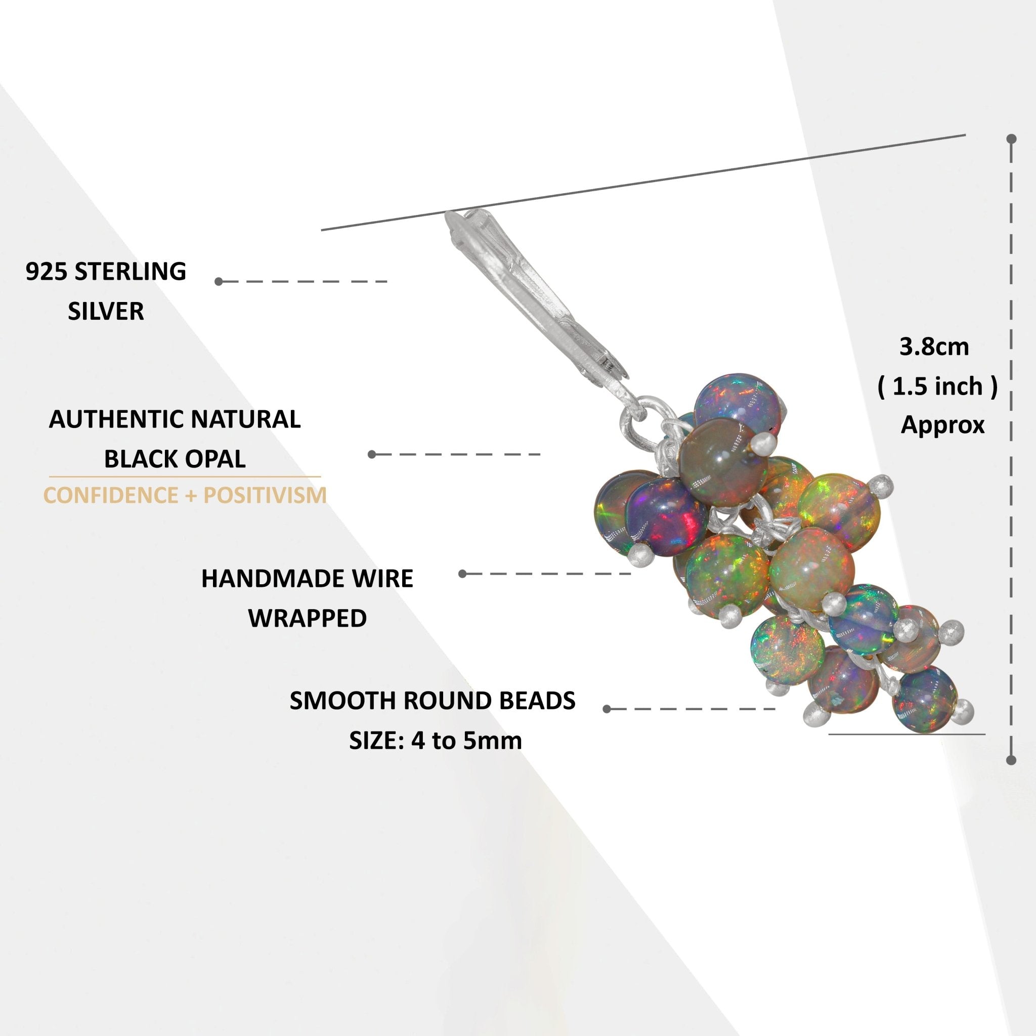 Fire Black Opal Round Beads Cluster Earrings for Her - Goodstone Jewels