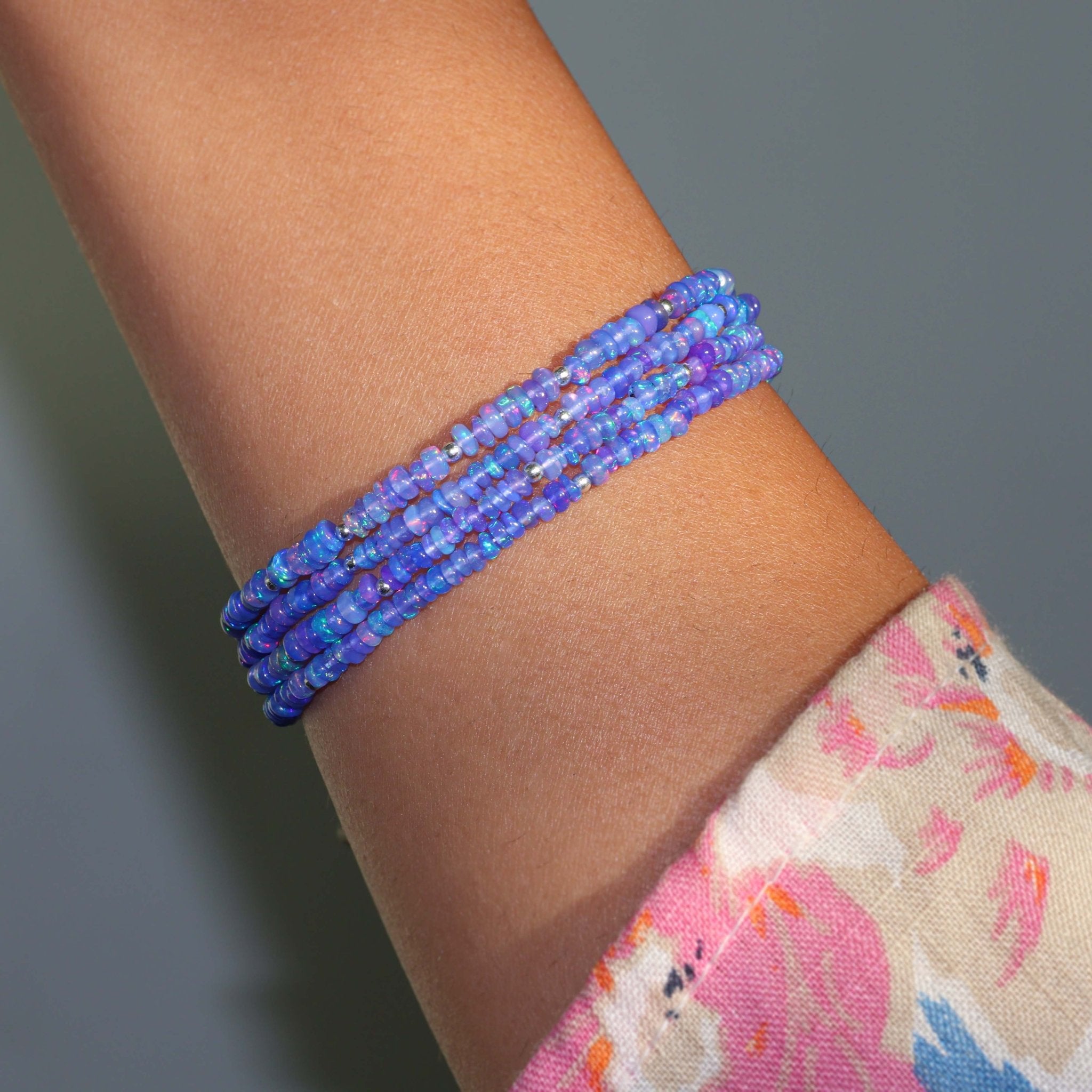 Fire Blue Opal Beaded Four Strand Handmade Bracelet - Goodstone Jewels
