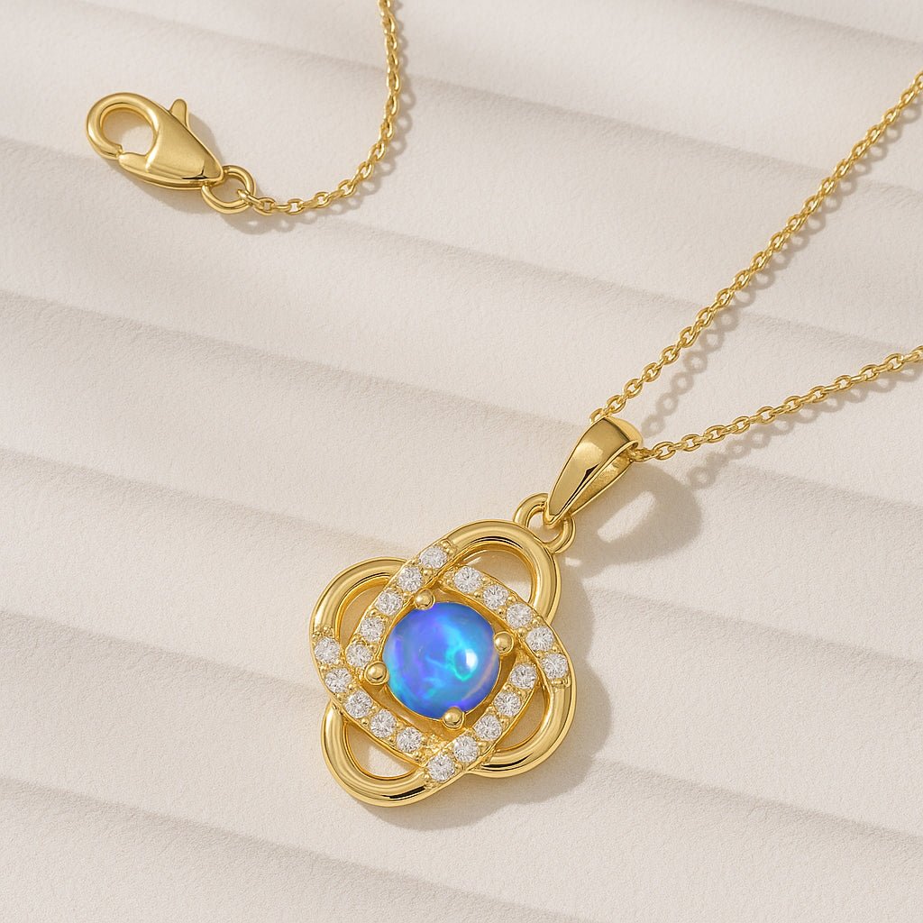 Fire Blue Opal Gemstone Statement Pendant Necklace - Goodstone Jewels