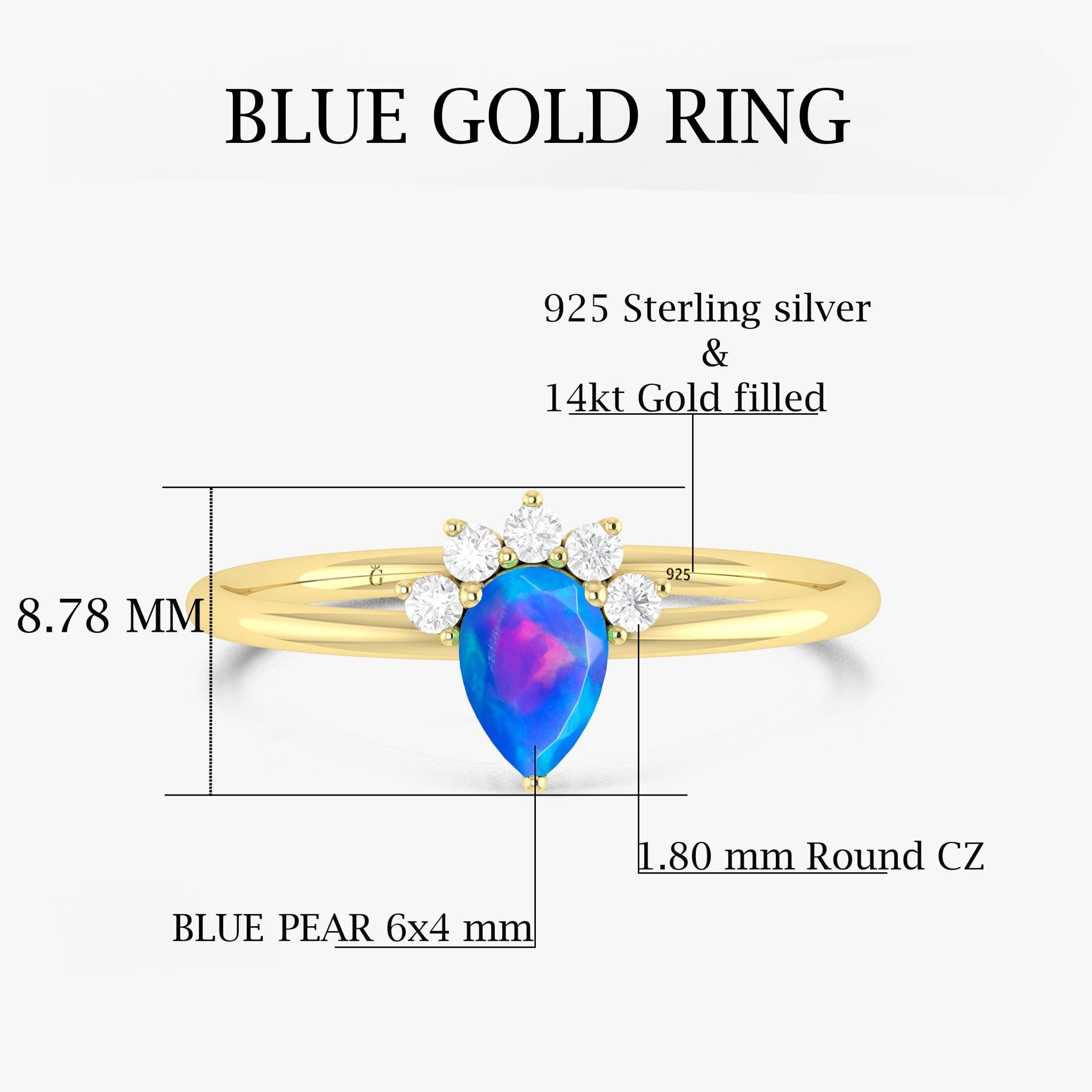 Fire Blue Opal Pear Gemstone Ring - Goodstone Jewels