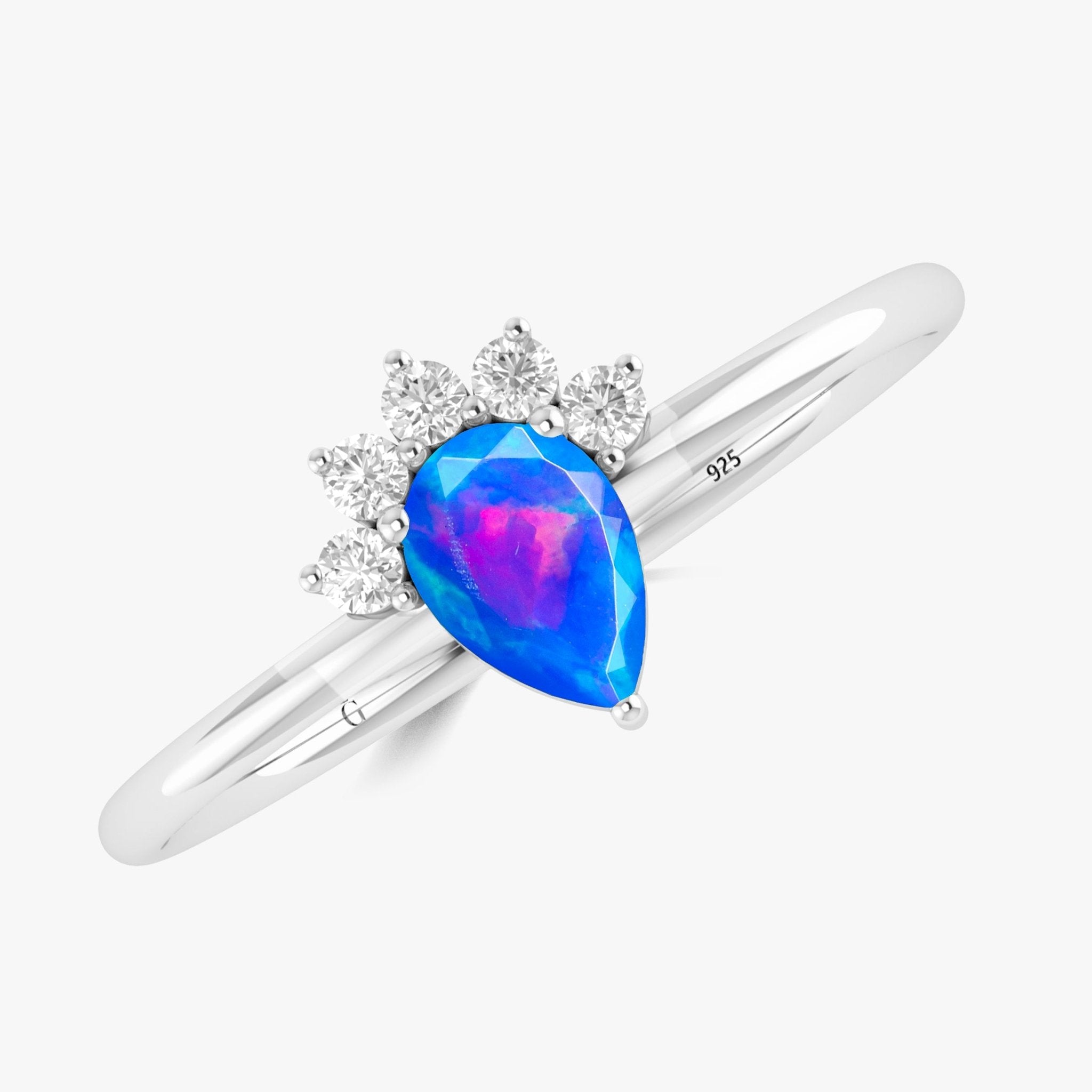 Fire Blue Opal Pear Gemstone Ring - Goodstone Jewels