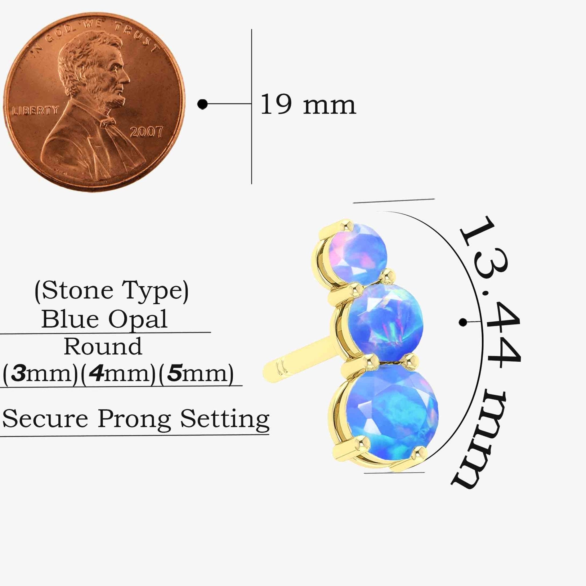 Fire Blue Opal Three Stone Stud Earrings - Goodstone Jewels