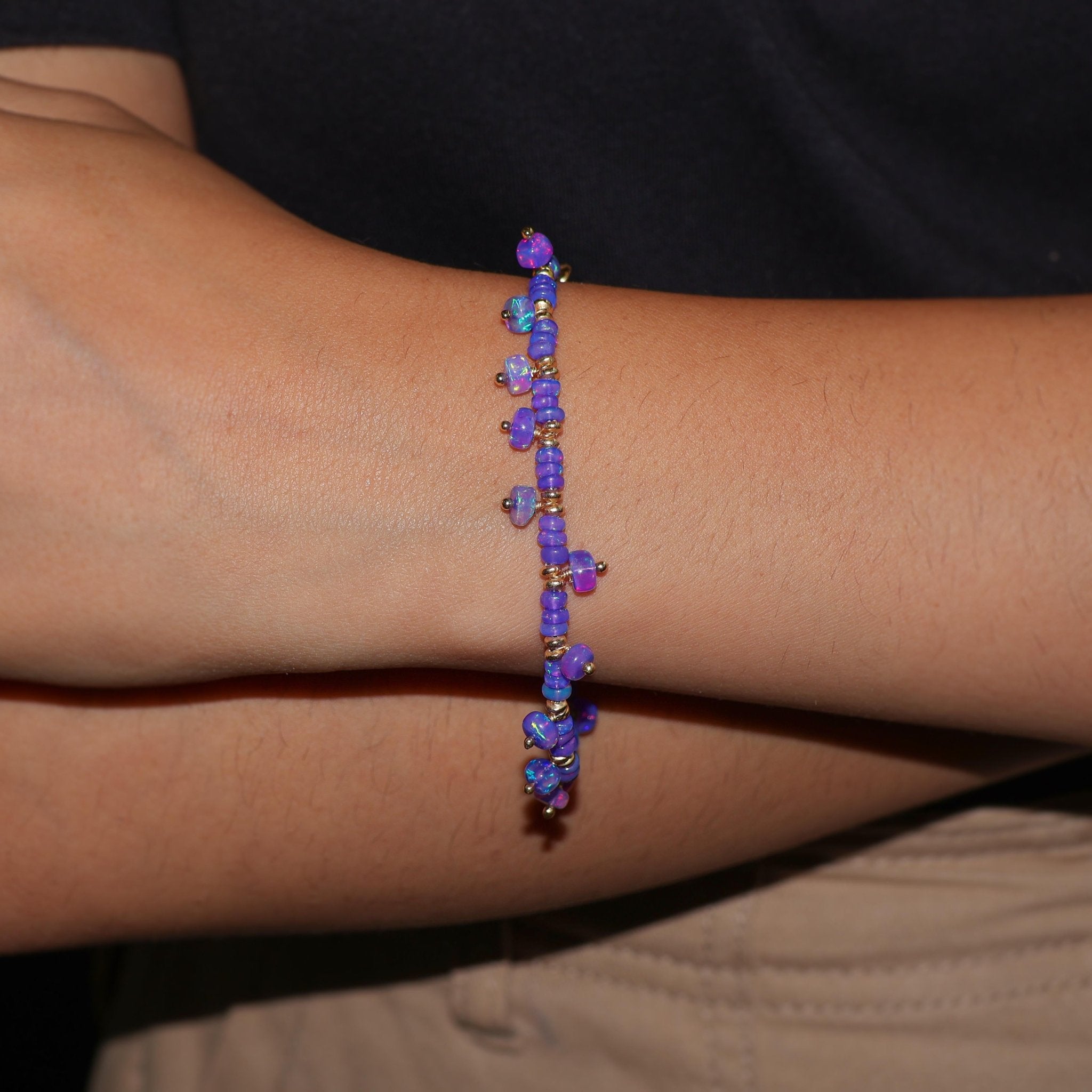 Fire Ethiopian Lavender Opal Unique Beaded Bracelet - Goodstone Jewels
