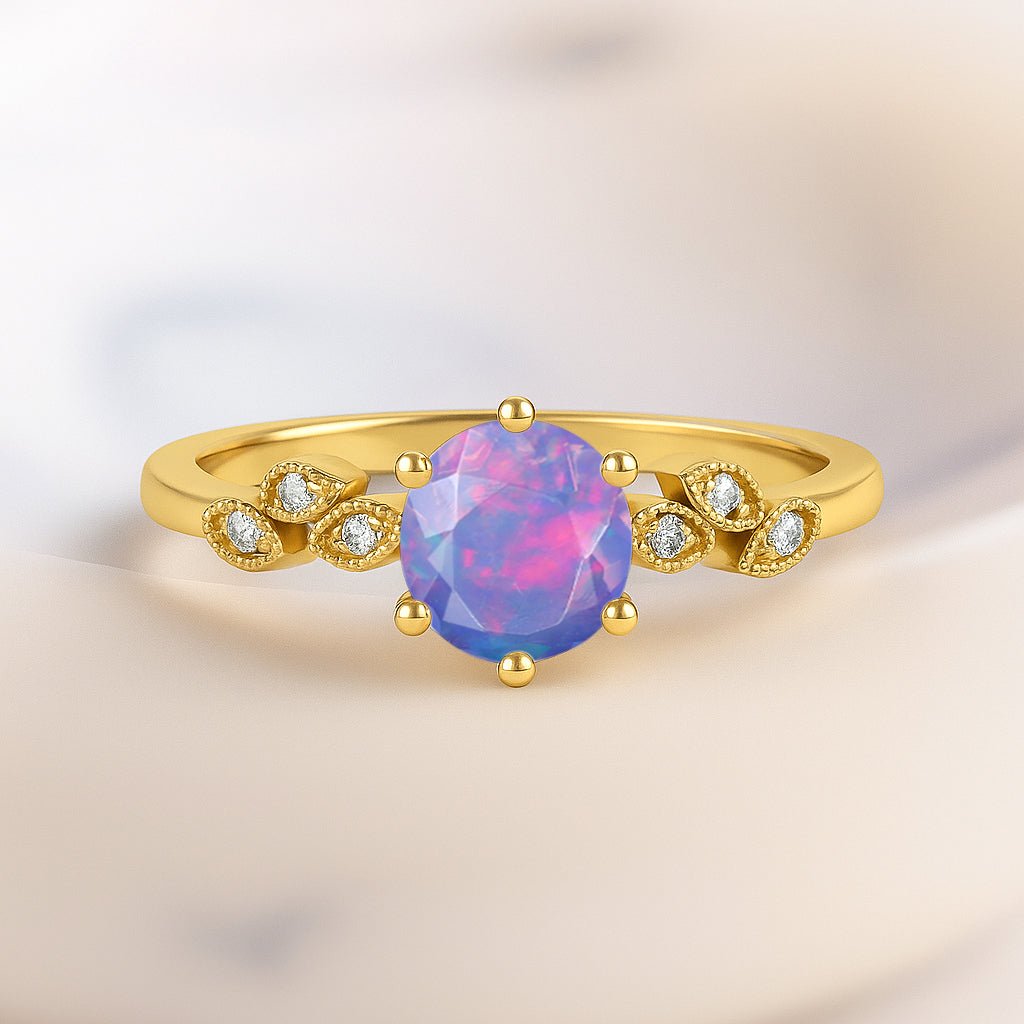 Fire Lavender Opal and Cubic Zirconia Engagement Classical Solitaire Ring - Goodstone Jewels