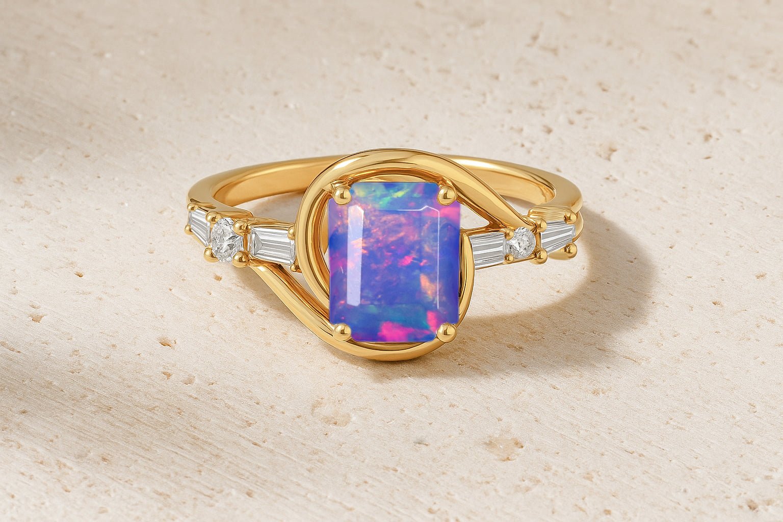 Fire Lavender Opal Gemstone Statement Ring for Women - Goodstone Jewels