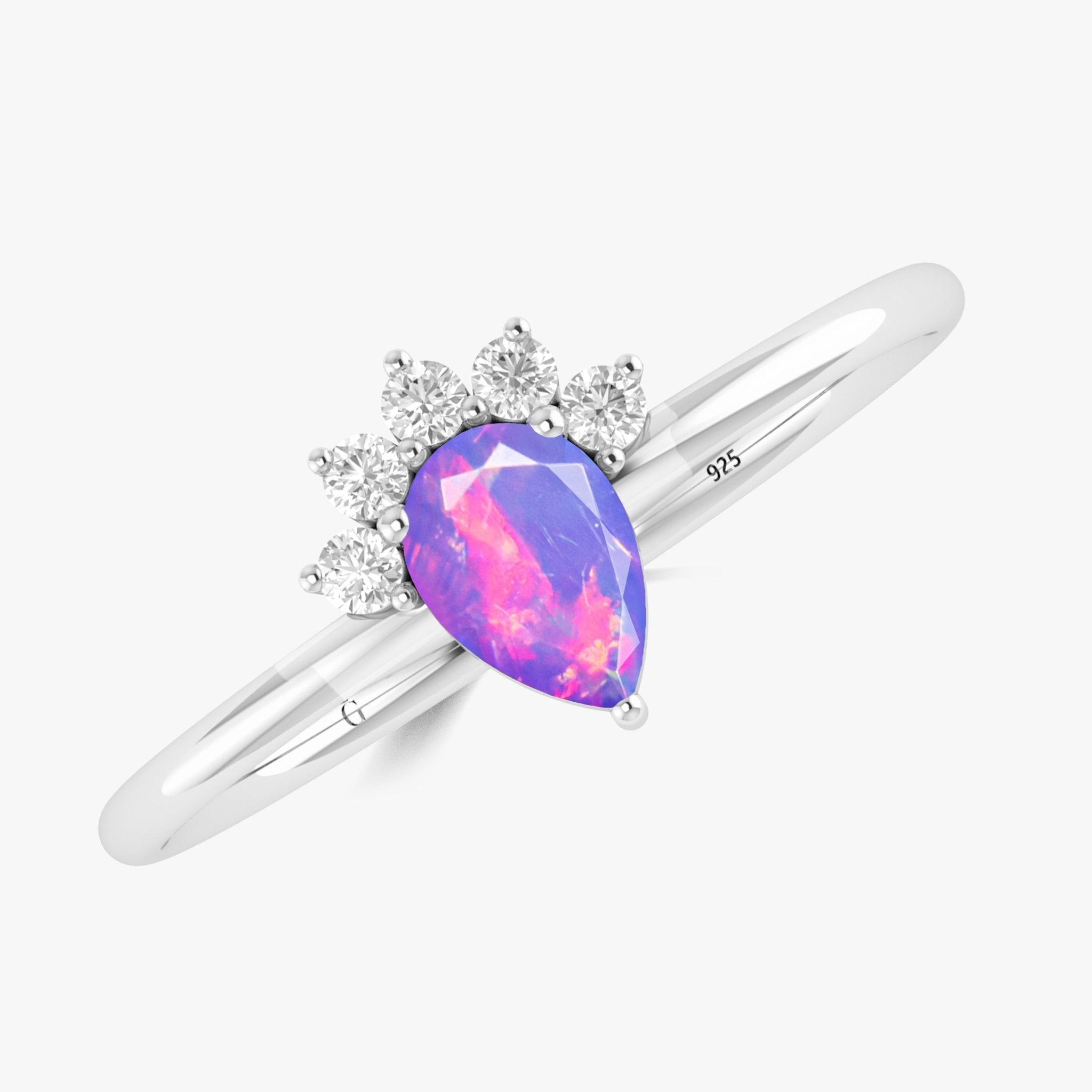 Fire Lavender Opal Pear Gemstone Ring - Goodstone Jewels