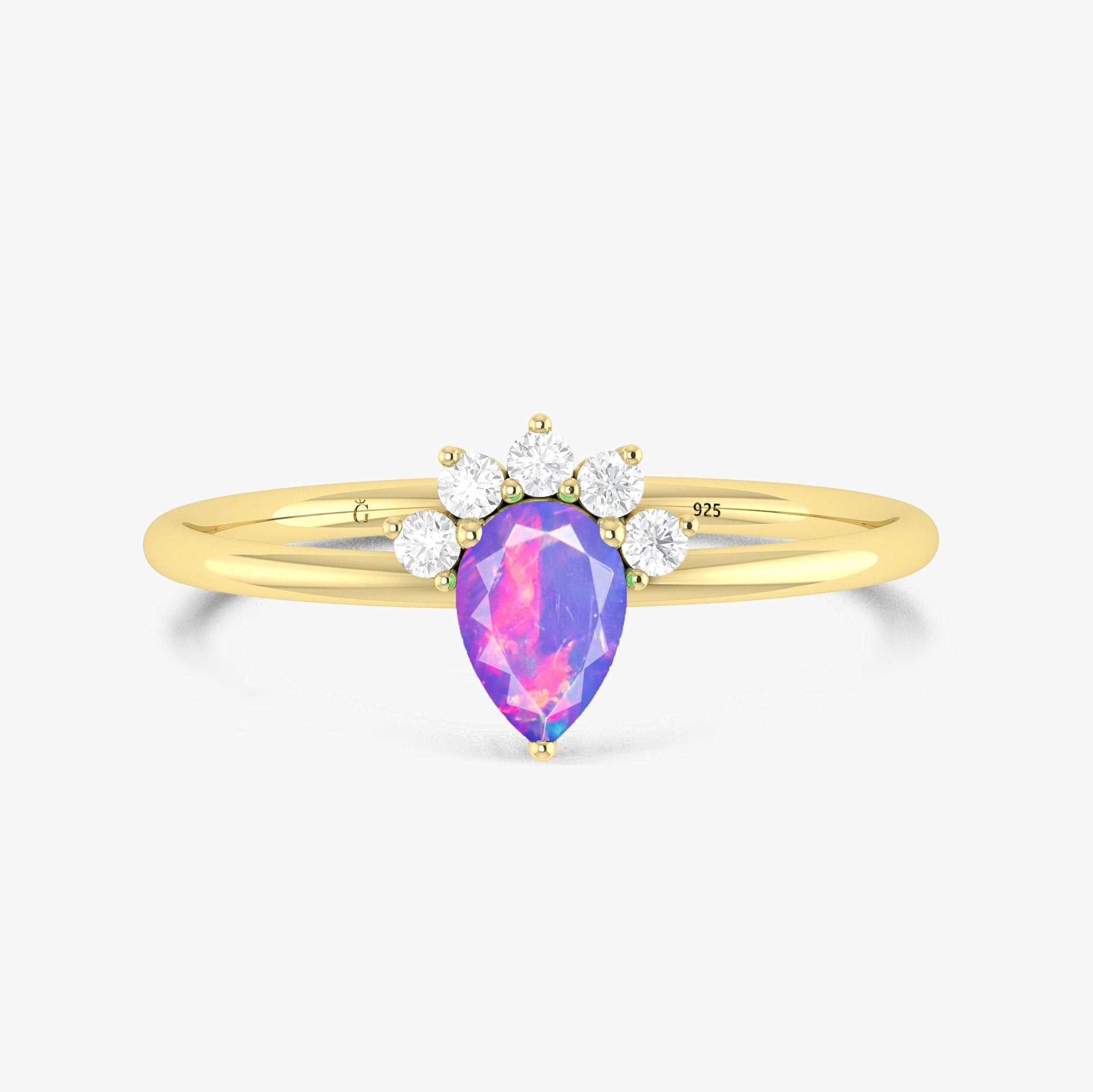 Fire Lavender Opal Pear Gemstone Ring - Goodstone Jewels