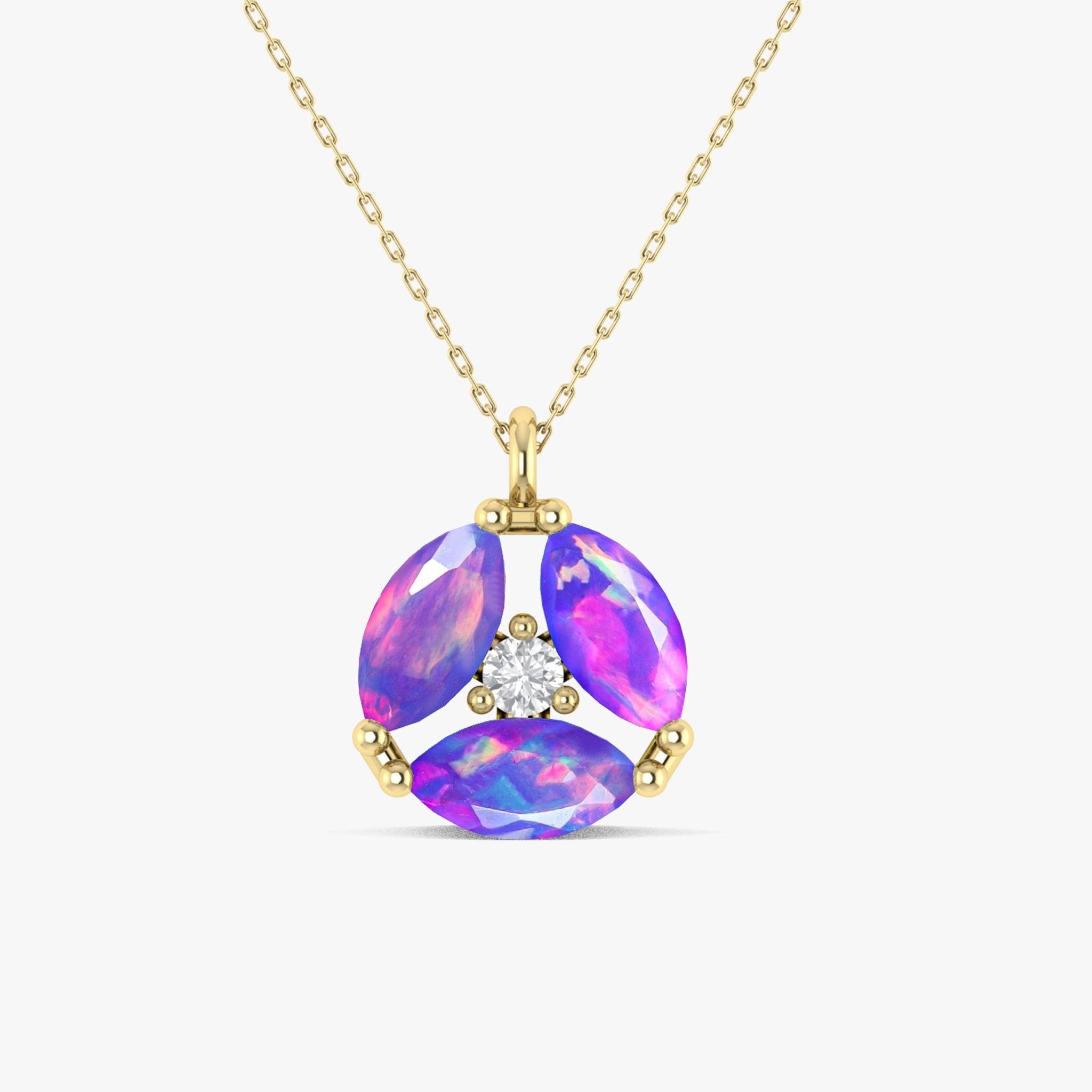 Fire Lavender Opal Three Stone Round Pendant - Goodstone Jewels