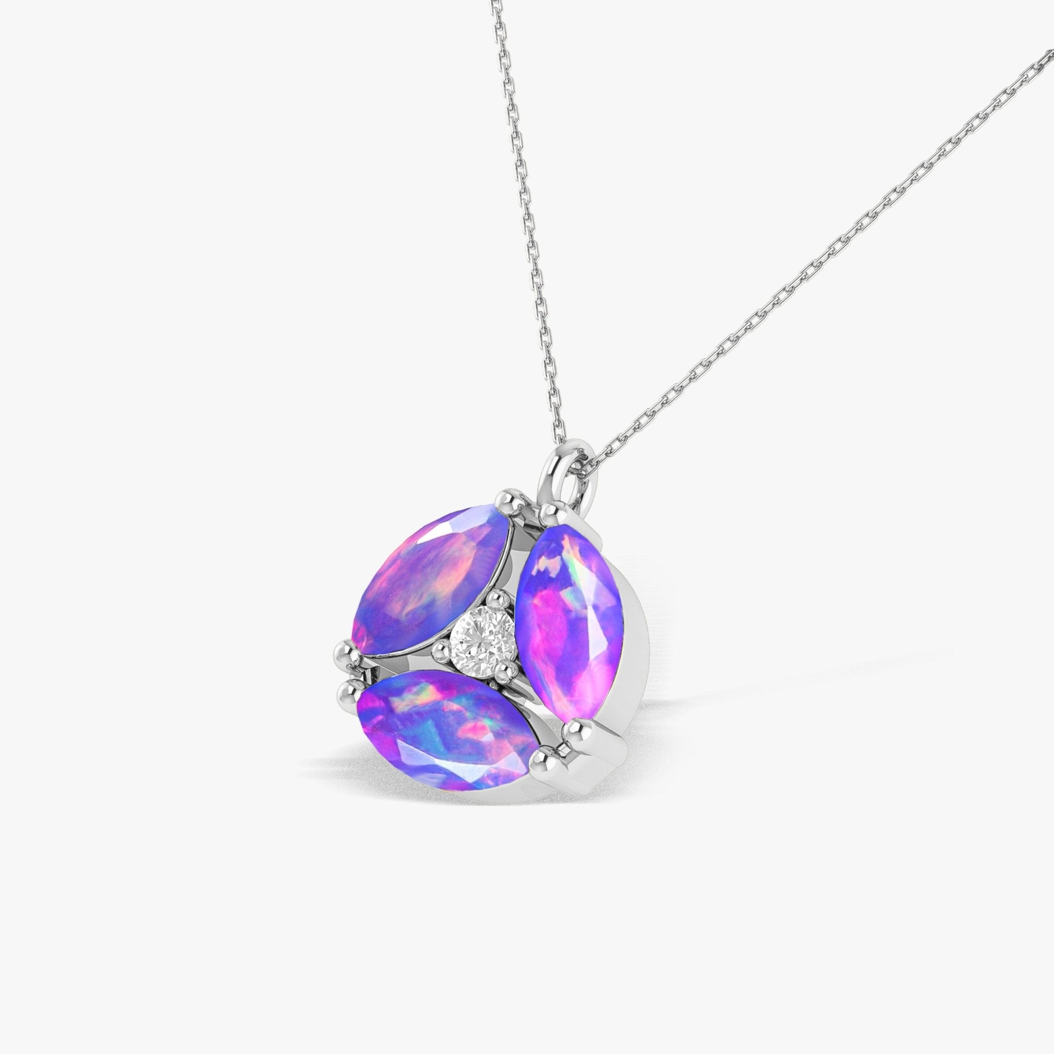 Fire Lavender Opal Three Stone Round Pendant - Goodstone Jewels