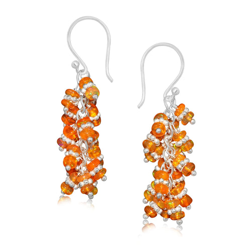 Fire Orange Opal Beaded Handmade Dangle Earrings