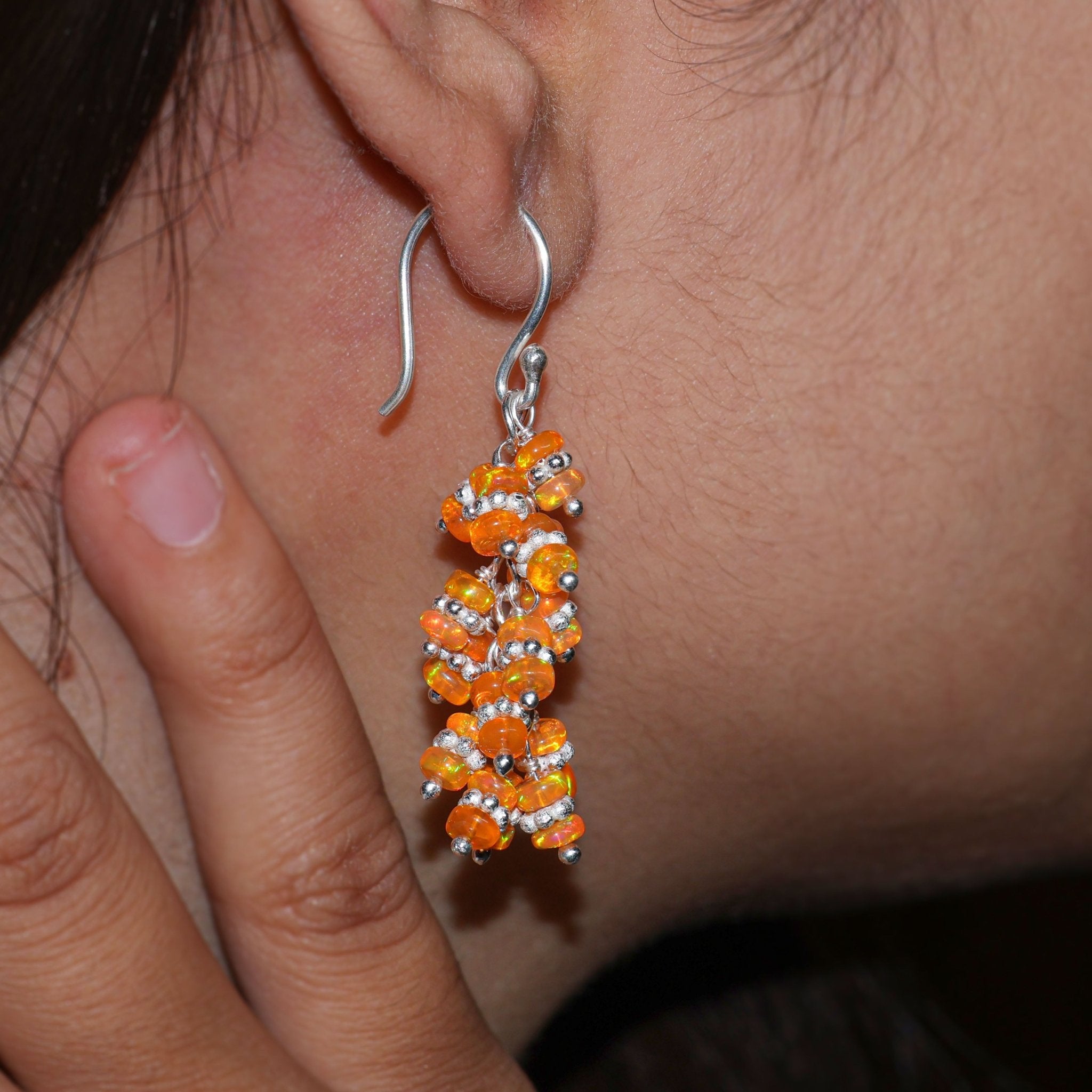 Fire Orange Opal Beaded Hadmade Dangle Earrings - Goodstone Jewels