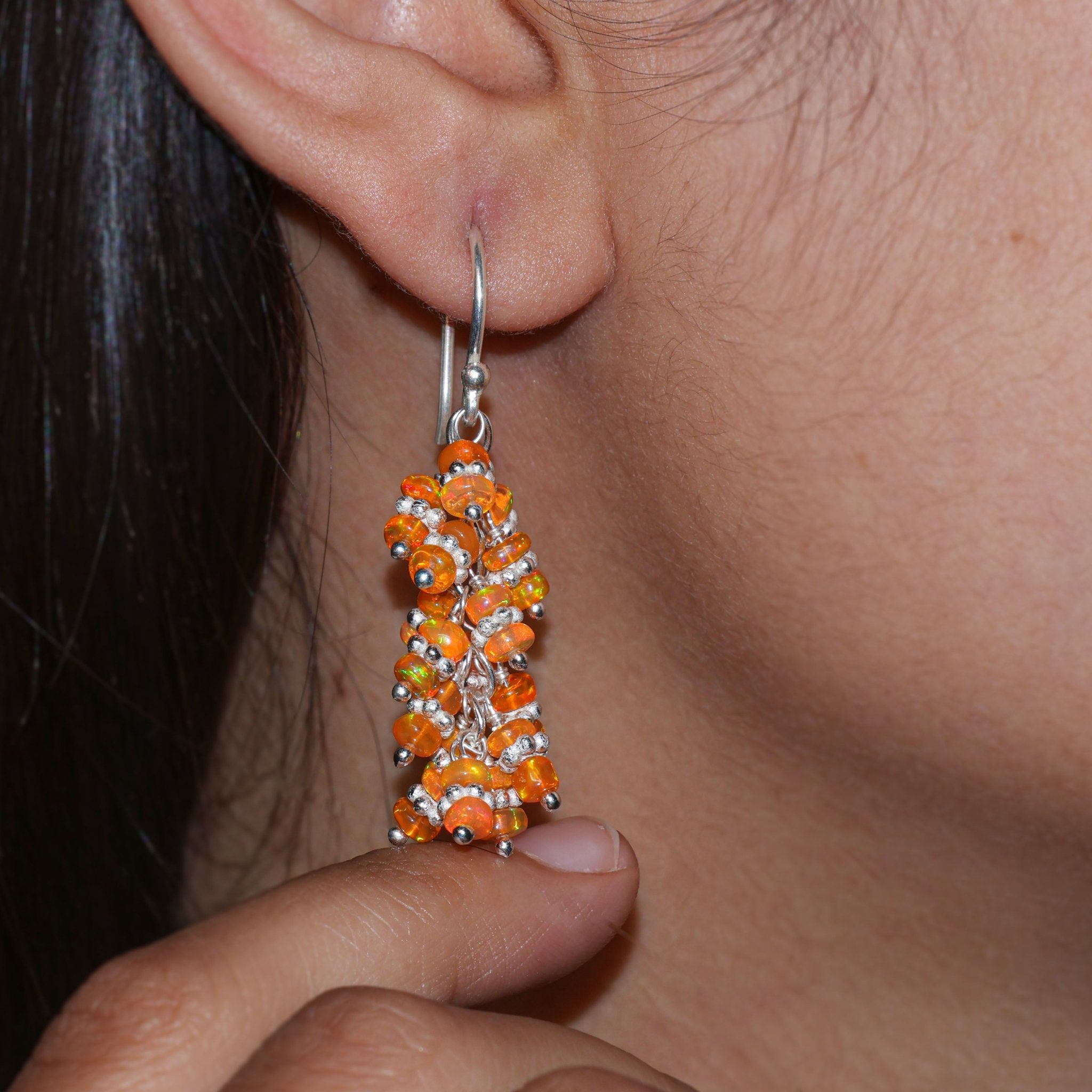 Fire Orange Opal Beaded Hadmade Dangle Earrings - Goodstone Jewels