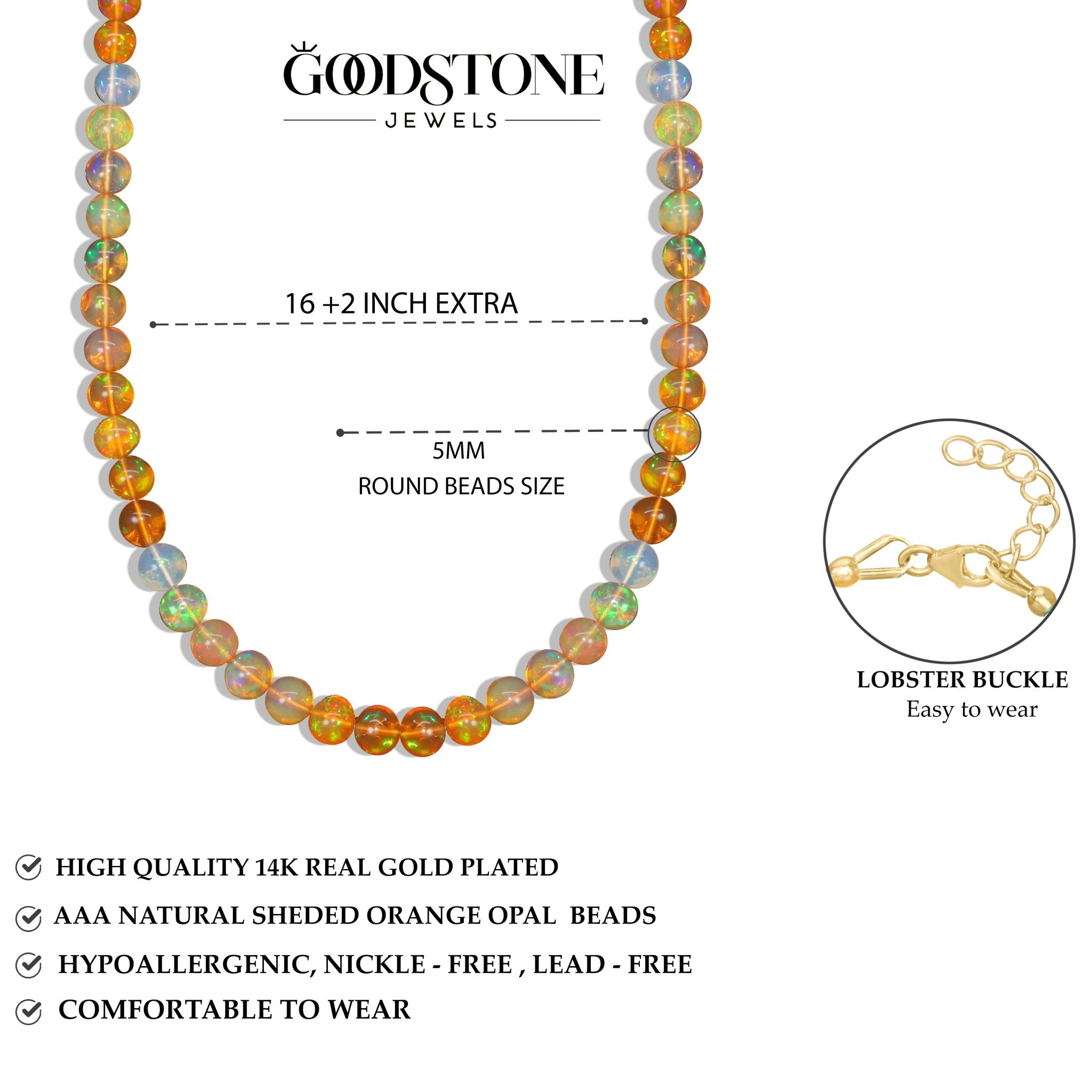 Fire Orange Opal Round Gemstone Shaded Necklace - Goodstone Jewels