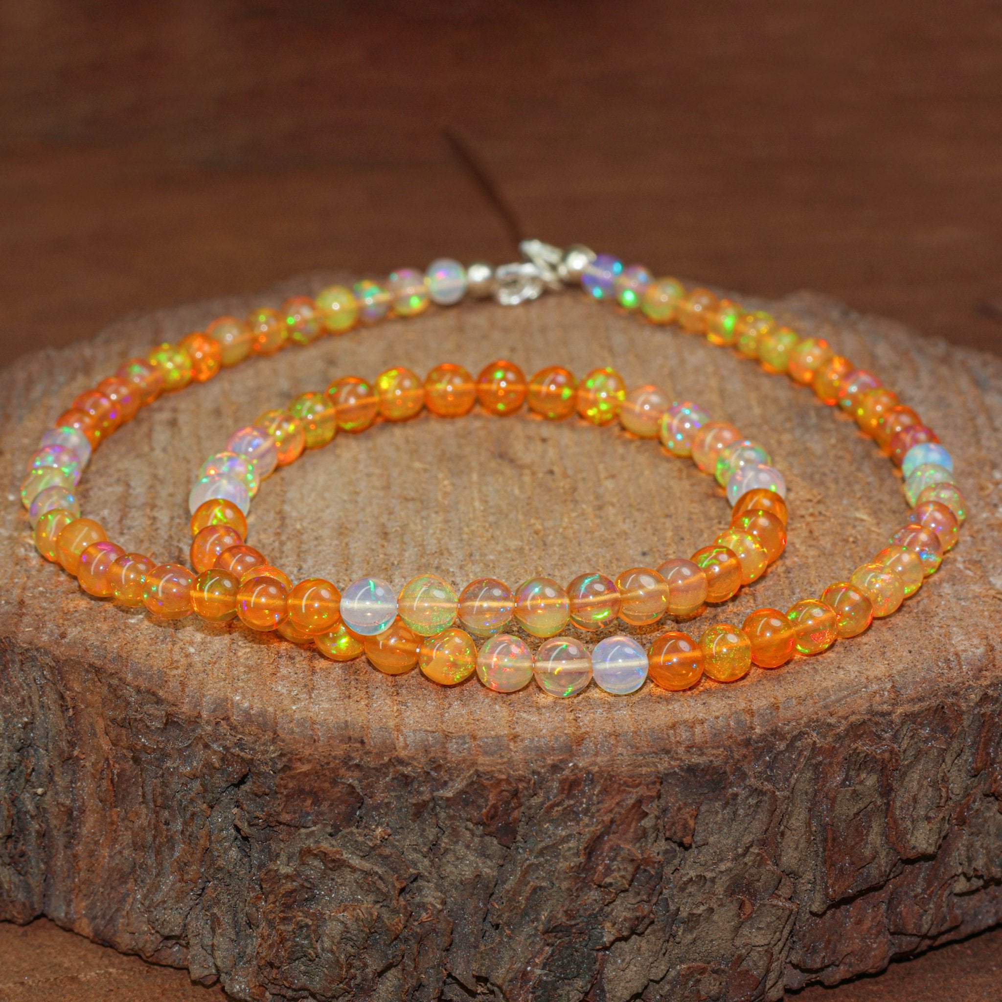 Fire Orange Opal Round Gemstone Shaded Necklace - Goodstone Jewels