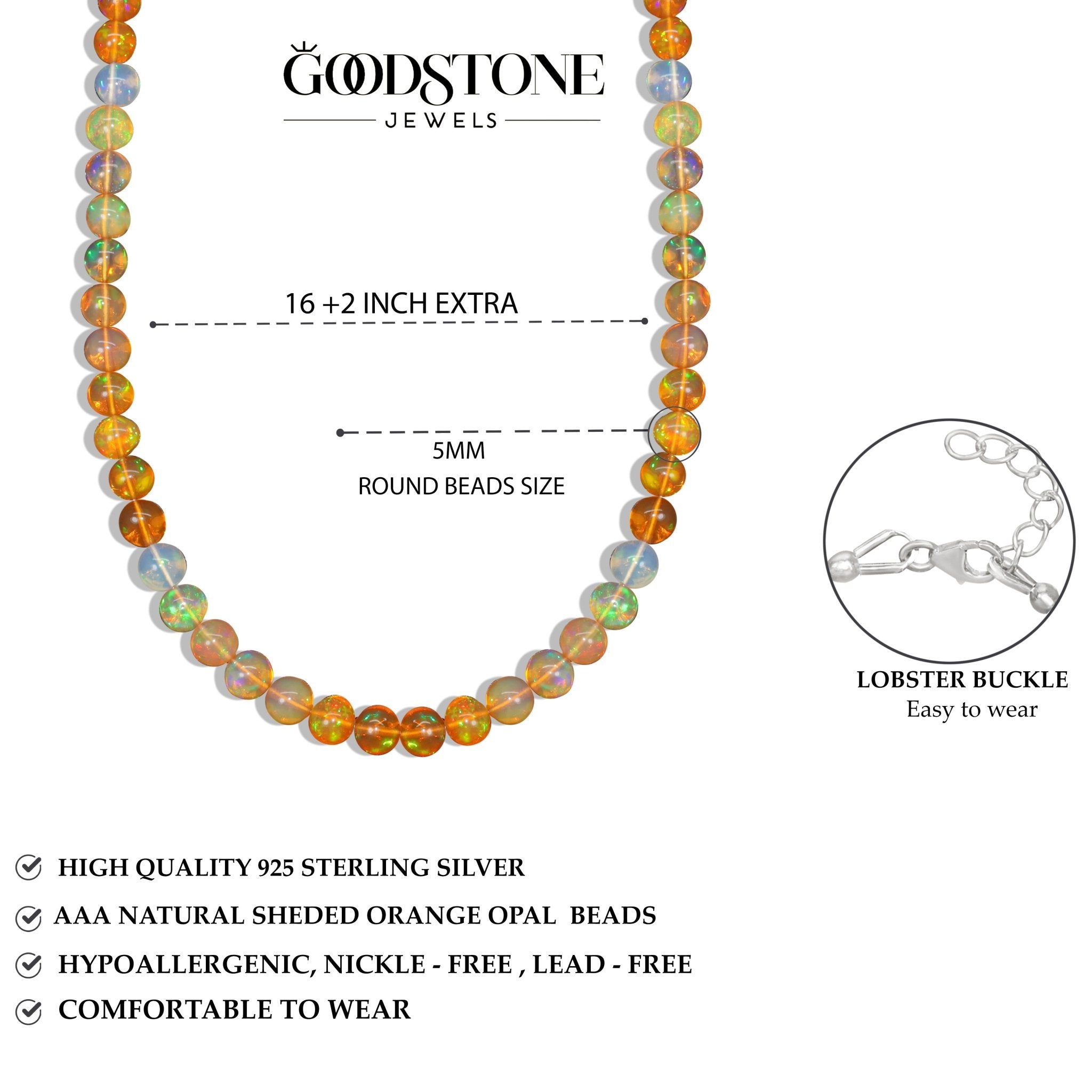 Fire Orange Opal Round Gemstone Shaded Necklace - Goodstone Jewels