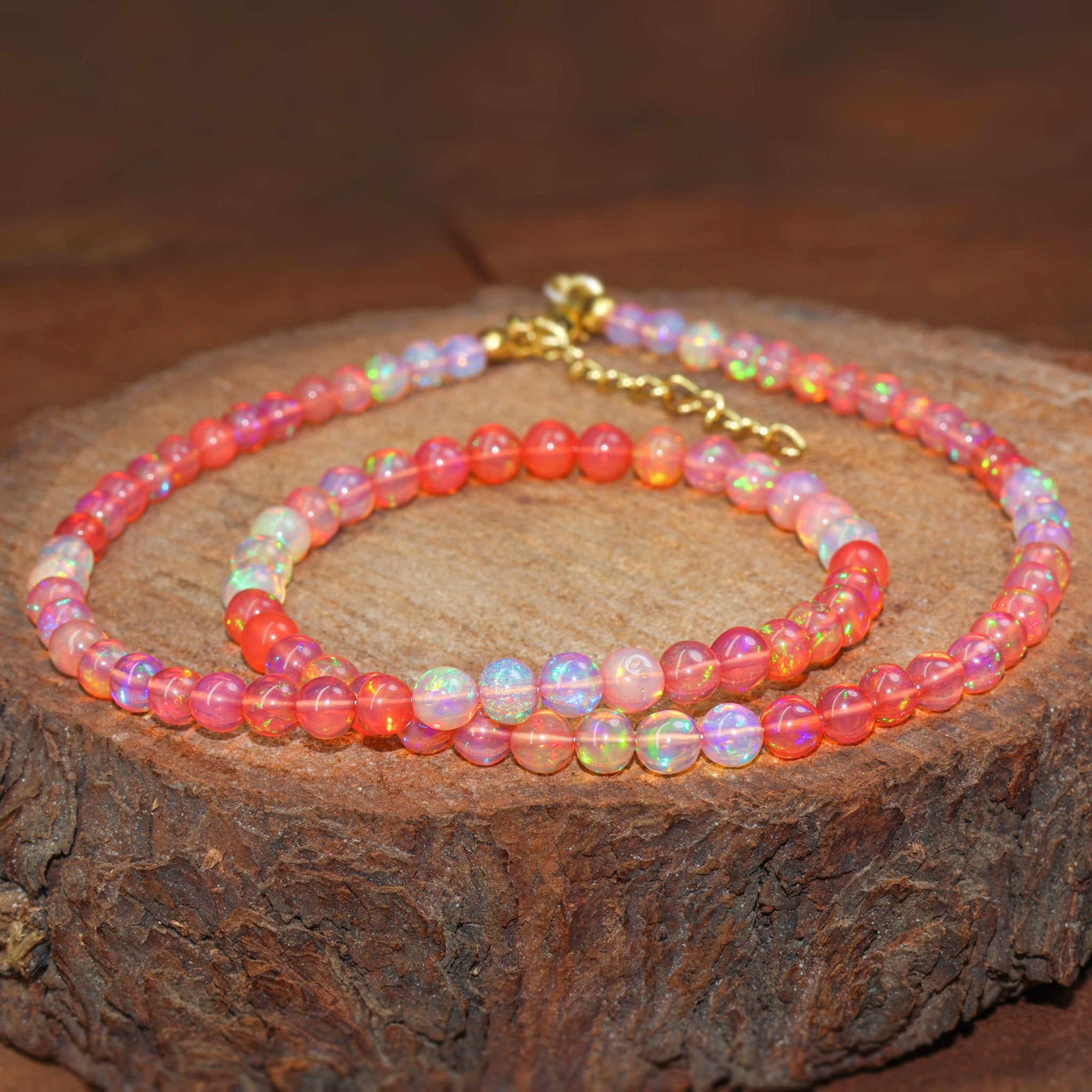 Fire Red Opal Round Gemstone Shaded Necklace - Goodstone Jewels