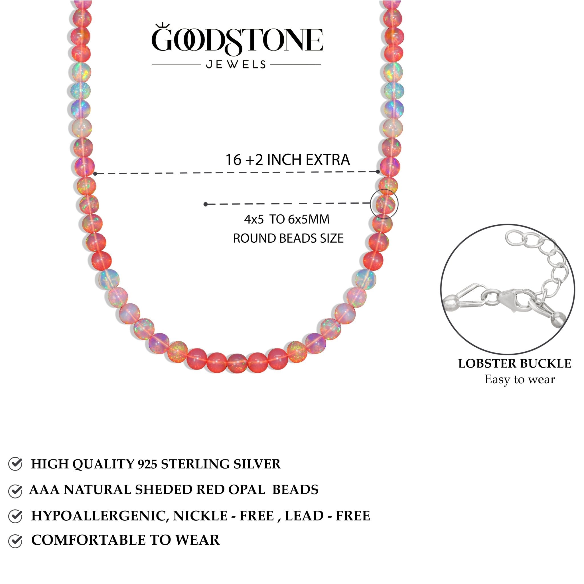 Fire Red Opal Round Gemstone Shaded Necklace - Goodstone Jewels