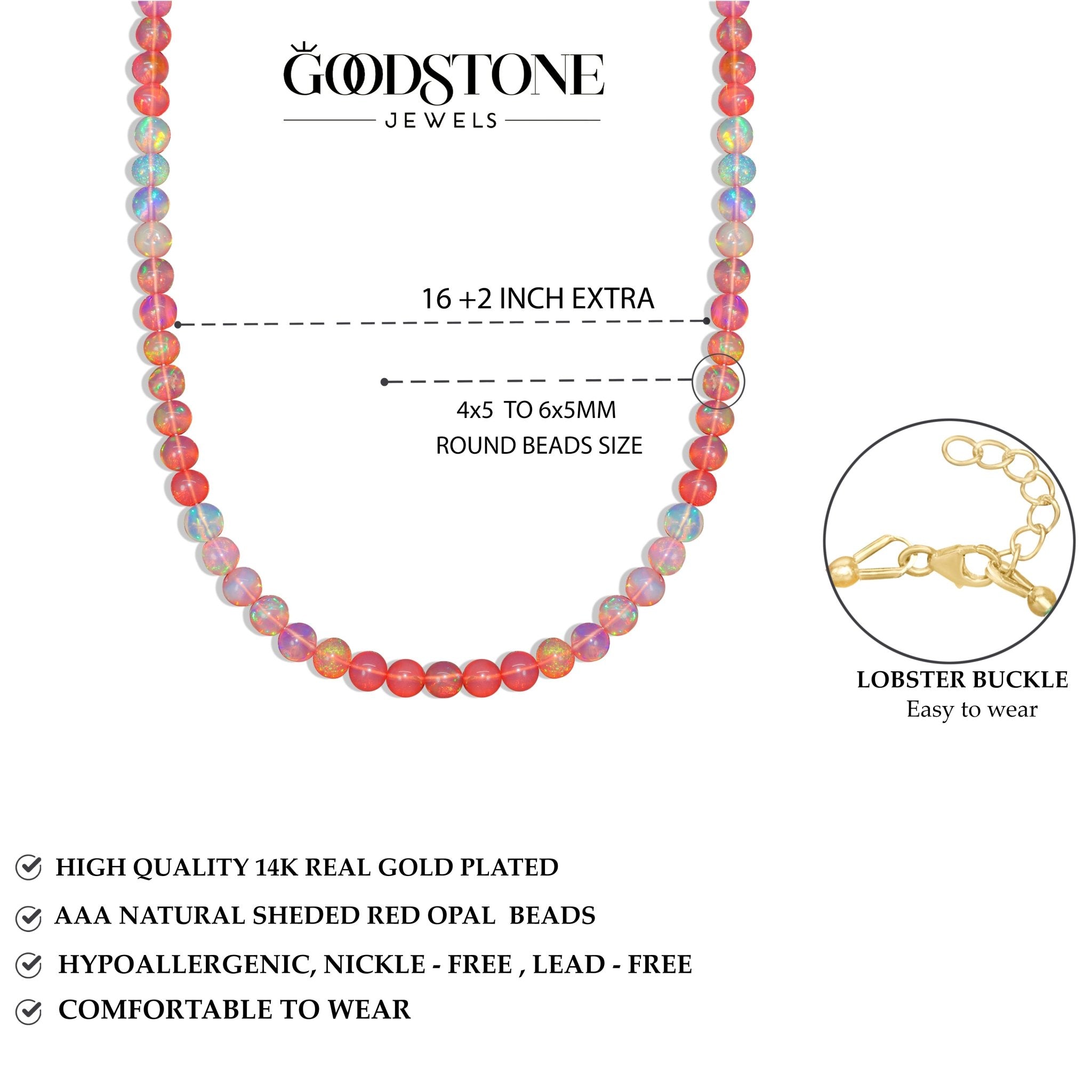 Fire Red Opal Round Gemstone Shaded Necklace - Goodstone Jewels