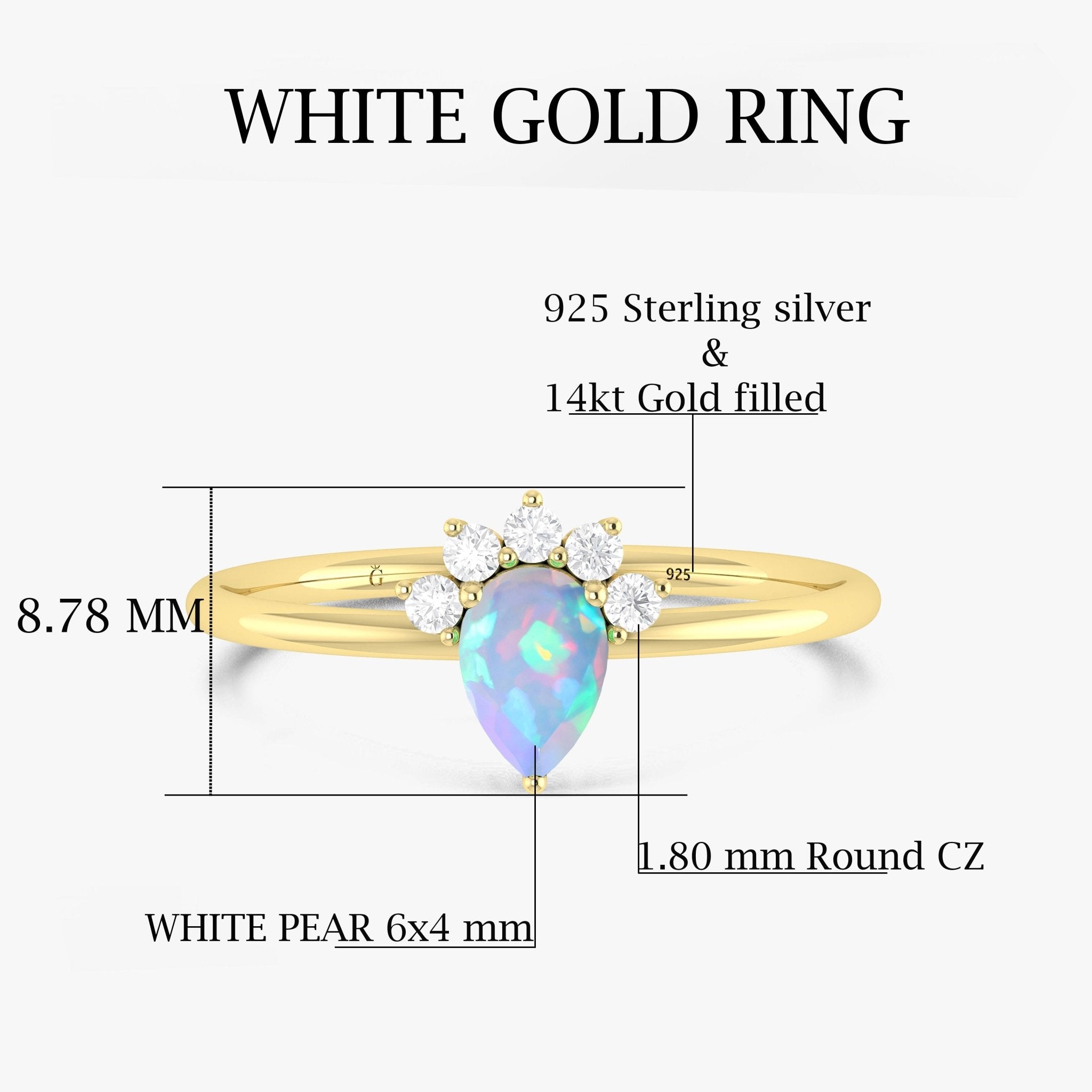 Fire White Opal Pear Gemstone Ring - Goodstone Jewels