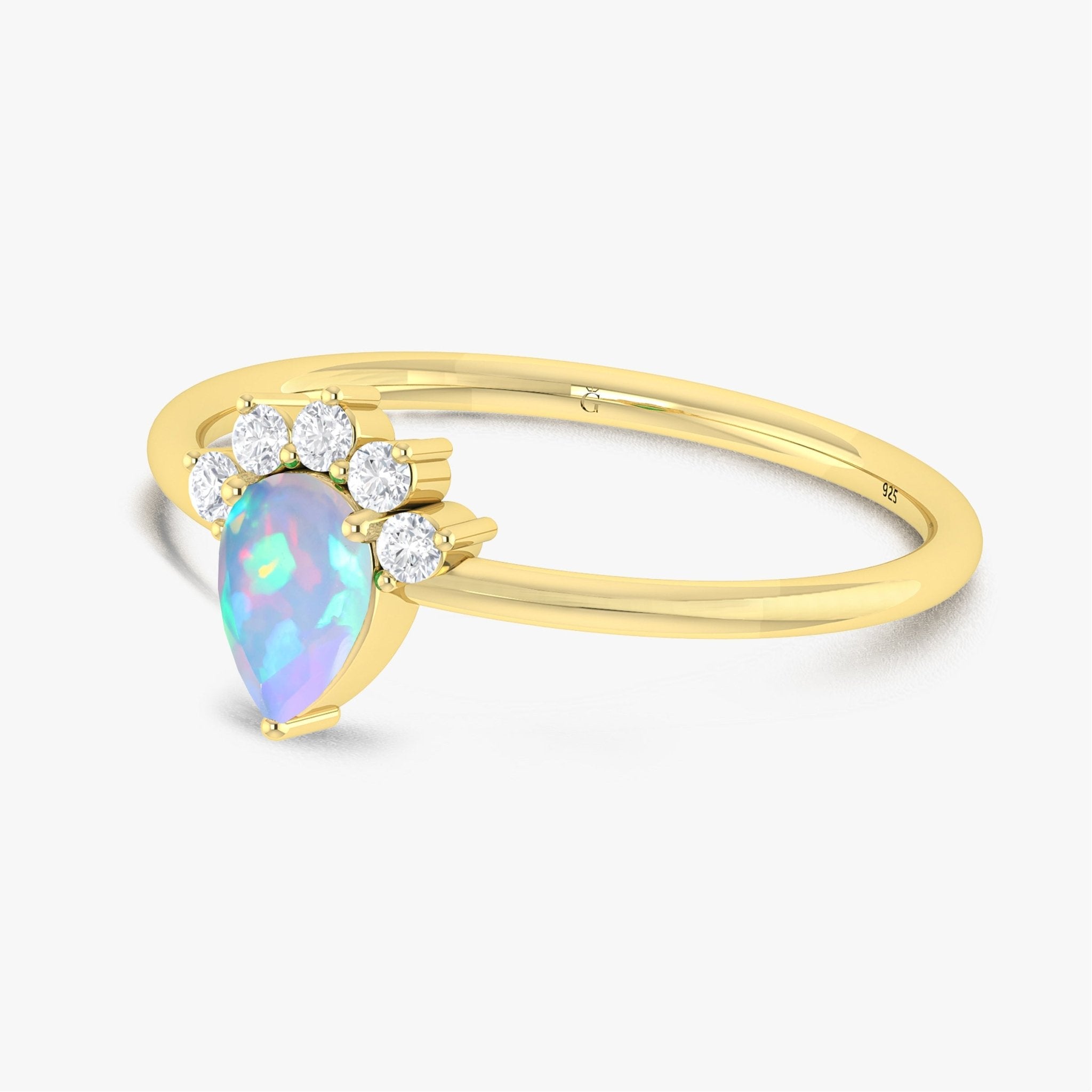 Fire White Opal Pear Gemstone Ring - Goodstone Jewels