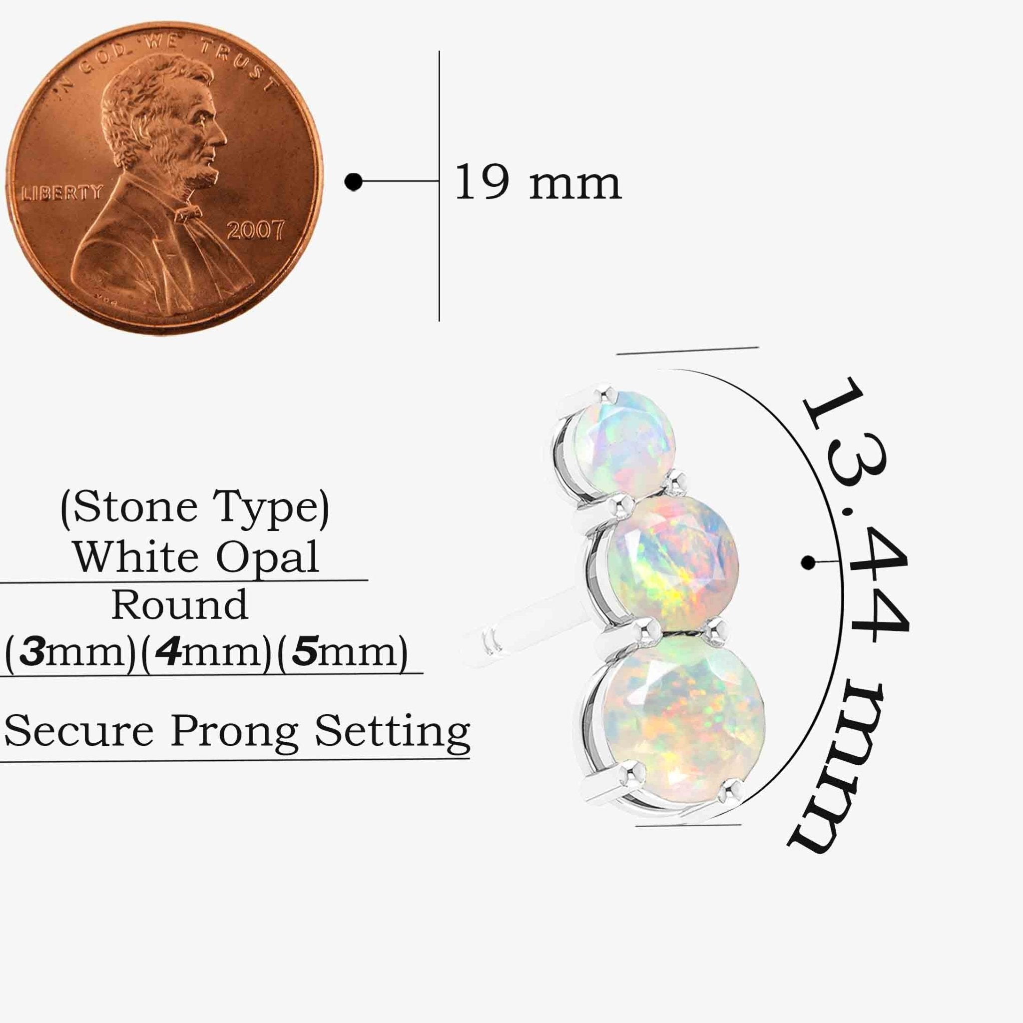 Fire White Opal Three Stone Stud Earrings - Goodstone Jewels