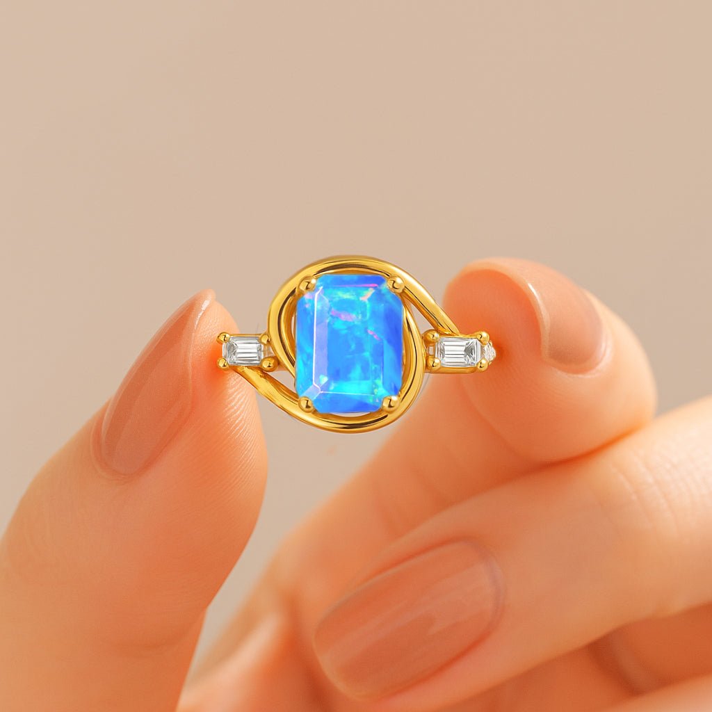 Genuine Blue Opal Gemstone Statement Ring for Women - Goodstone Jewels