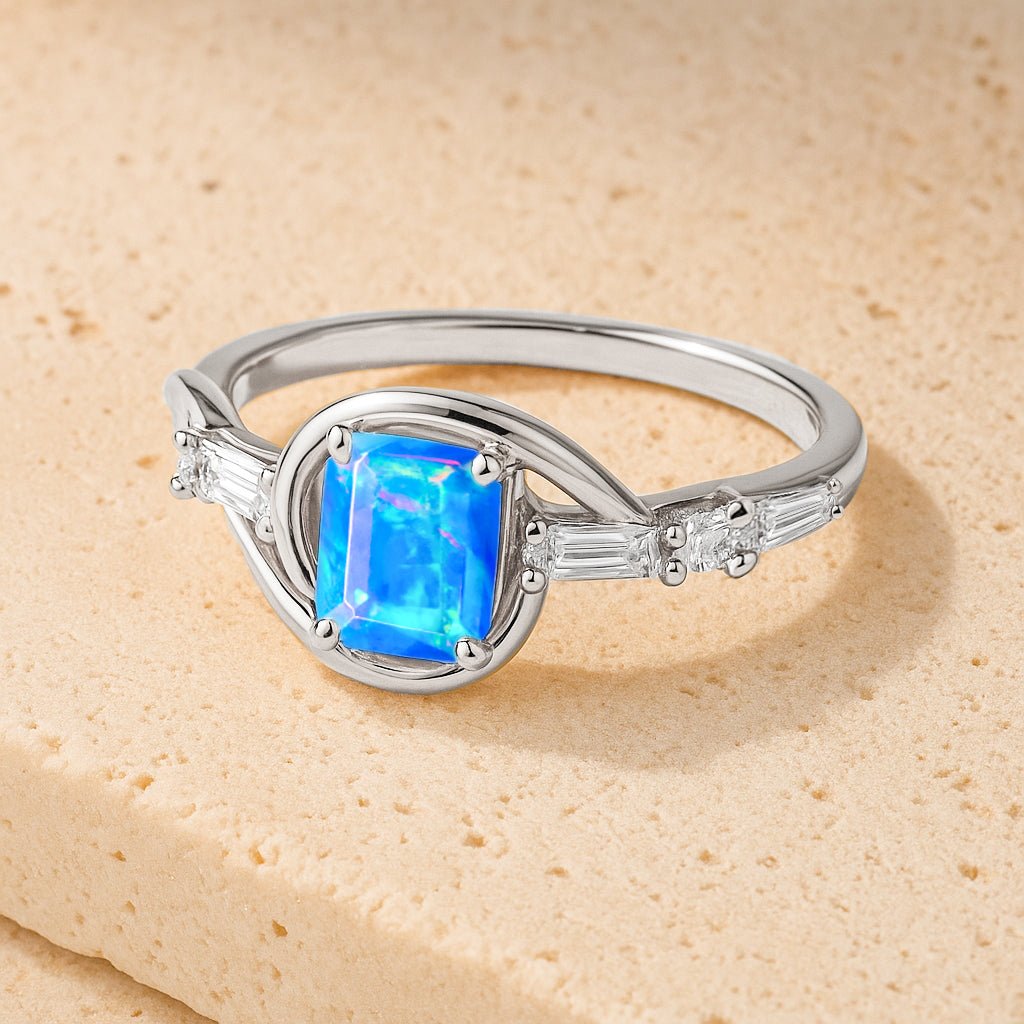 Genuine Blue Opal Gemstone Statement Ring for Women - Goodstone Jewels