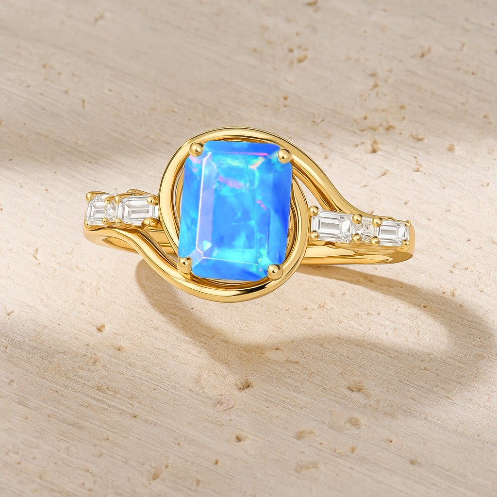 Genuine Blue Opal Gemstone Statement Ring for Women - Goodstone Jewels