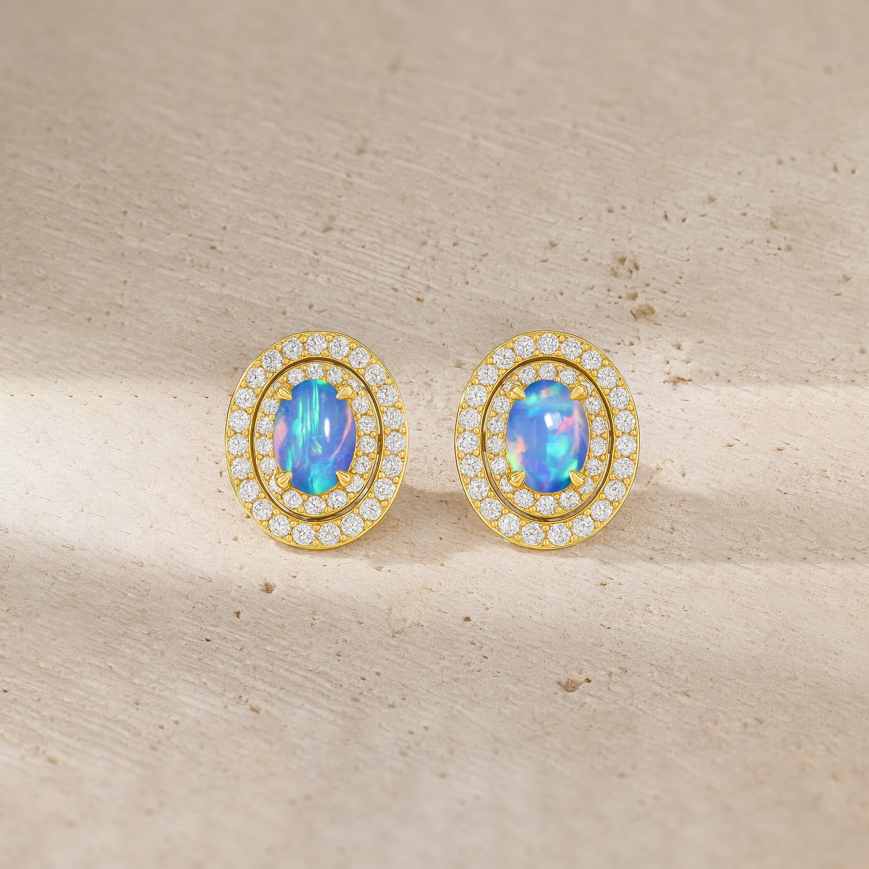 Genuine Blue Opal Push Back Stud Earrings for Her - Goodstone Jewels