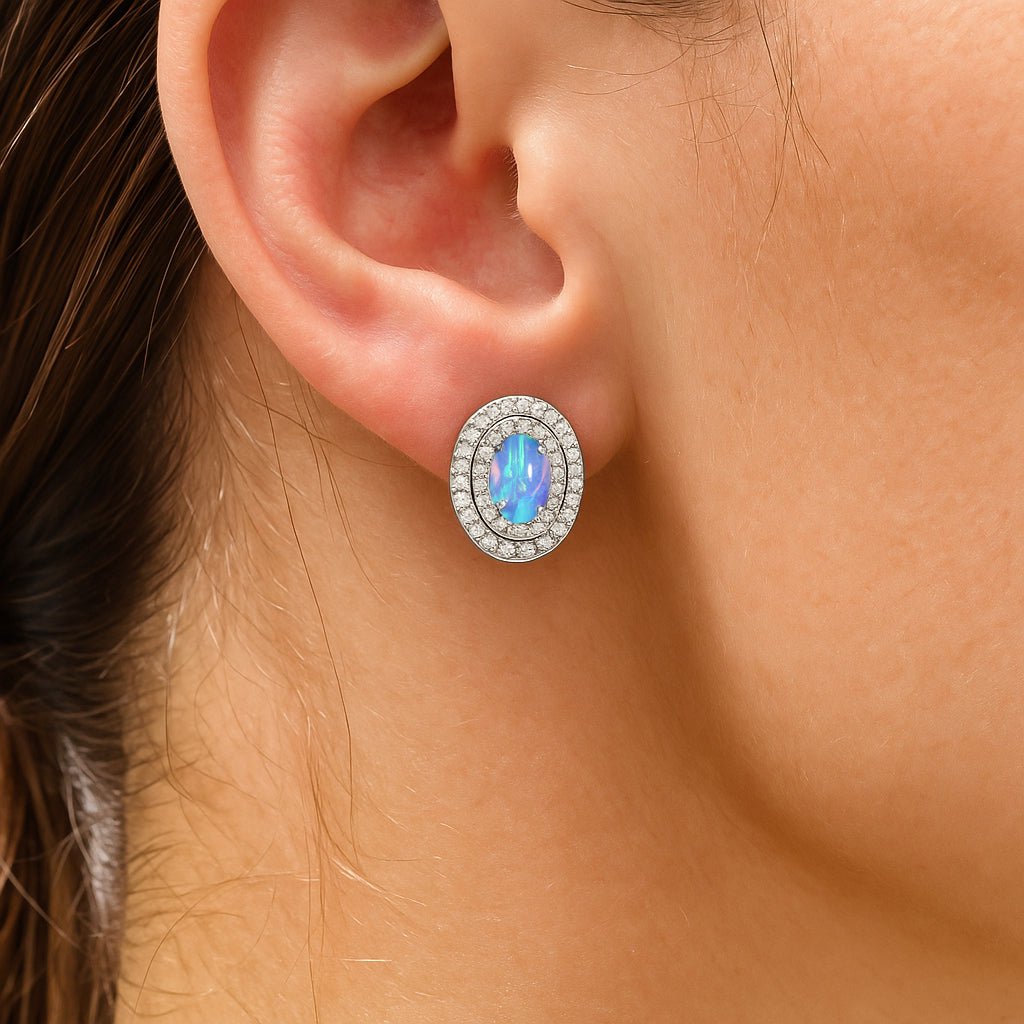 Genuine Blue Opal Push Back Stud Earrings for Her - Goodstone Jewels