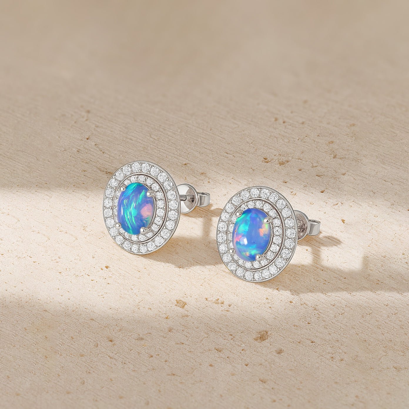 Genuine Blue Opal Push Back Stud Earrings for Her - Goodstone Jewels