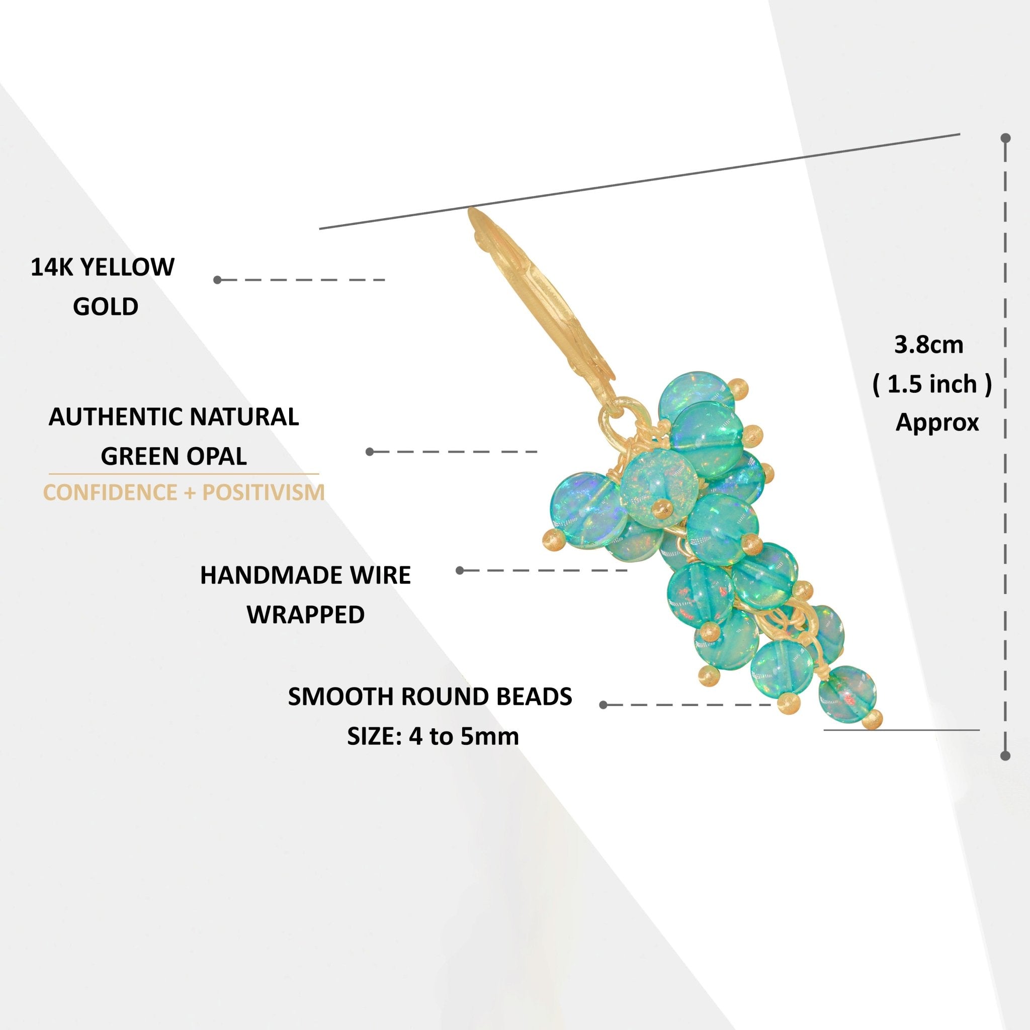 Genuine Green Opal Round Beads Cluster Earrings for Her - Goodstone Jewels