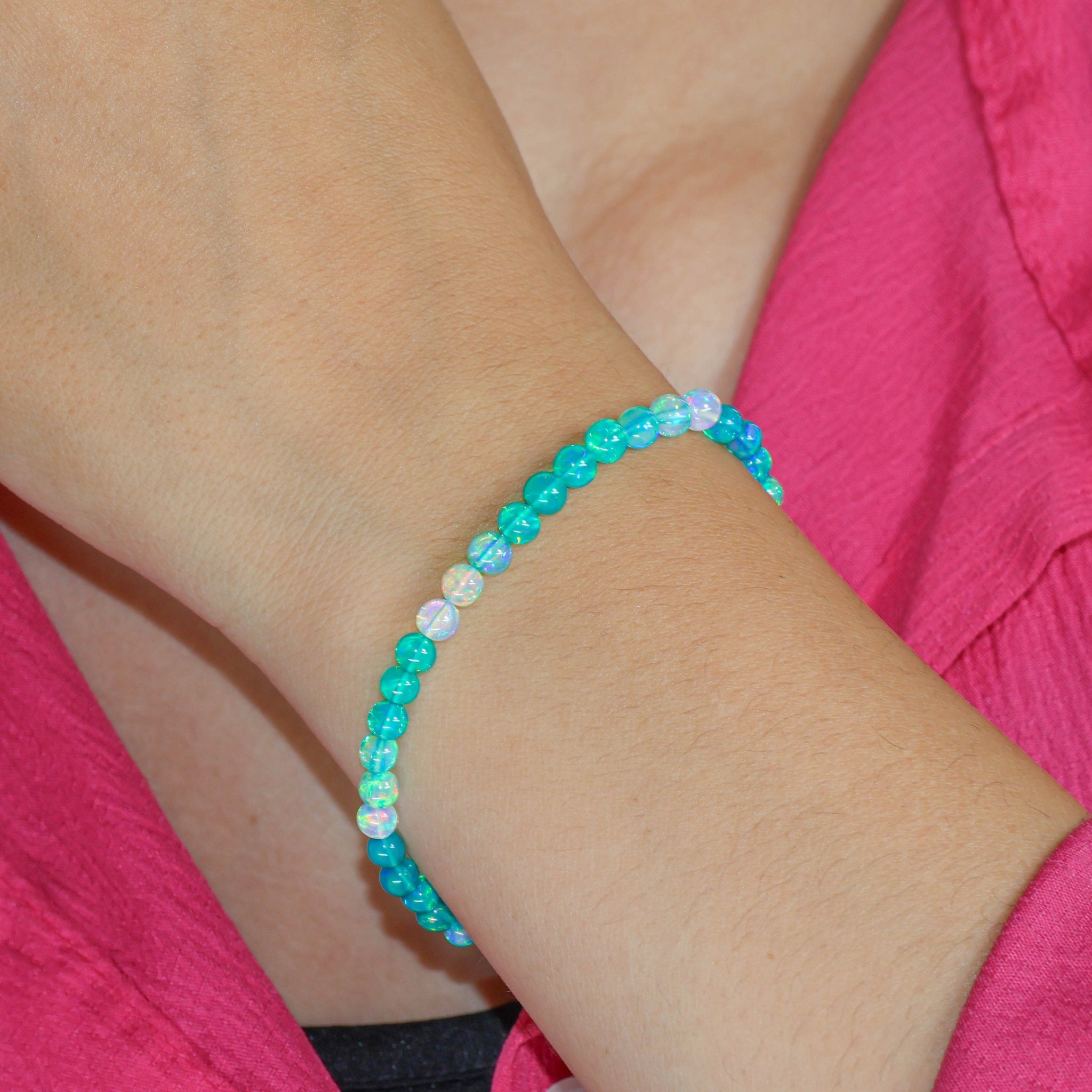 Genuine Green Opal Round Shaded Beads Bracelet for Women - Goodstone Jewels