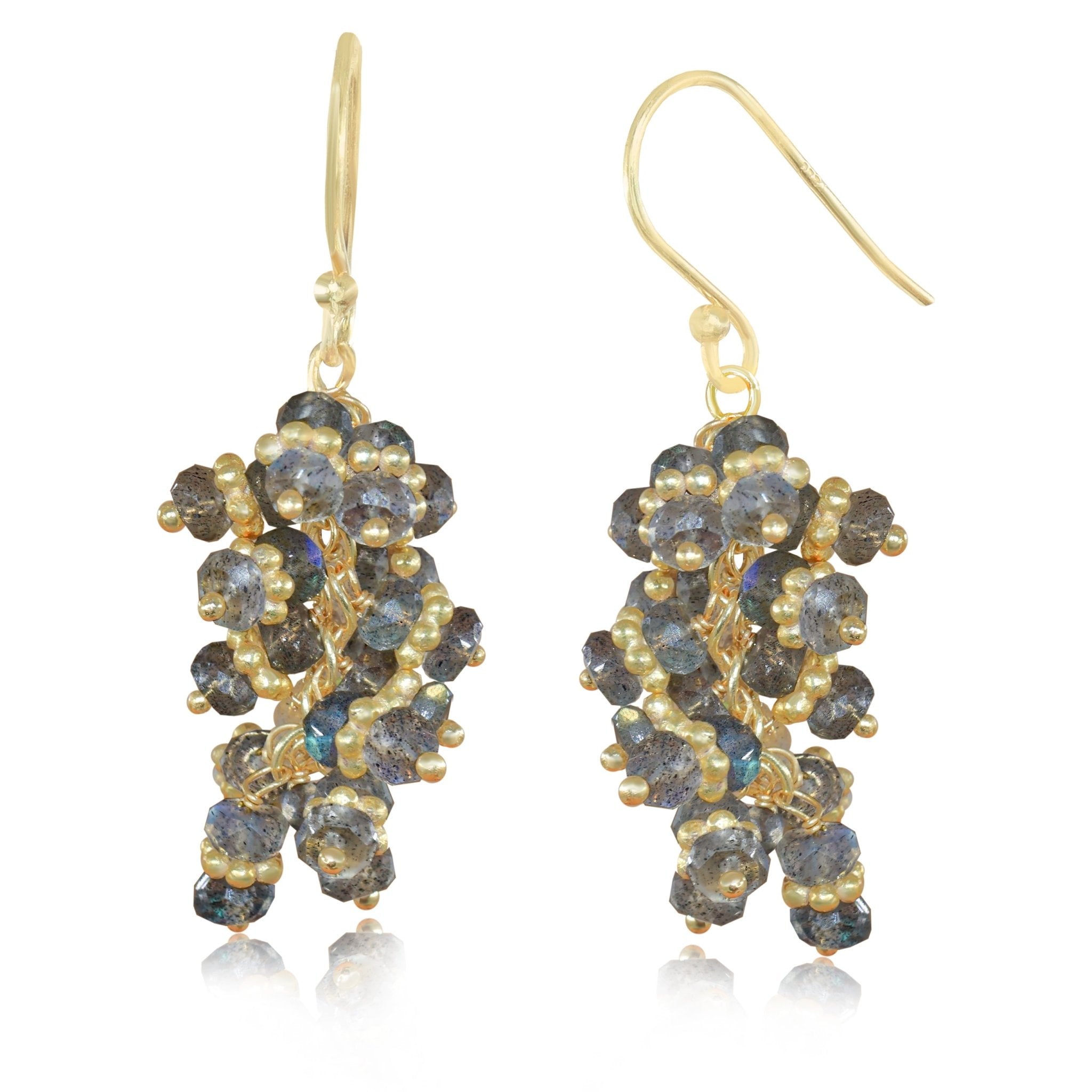 Genuine Labradorite Beads Chakri Style Cluster Earrings - Goodstone Jewels