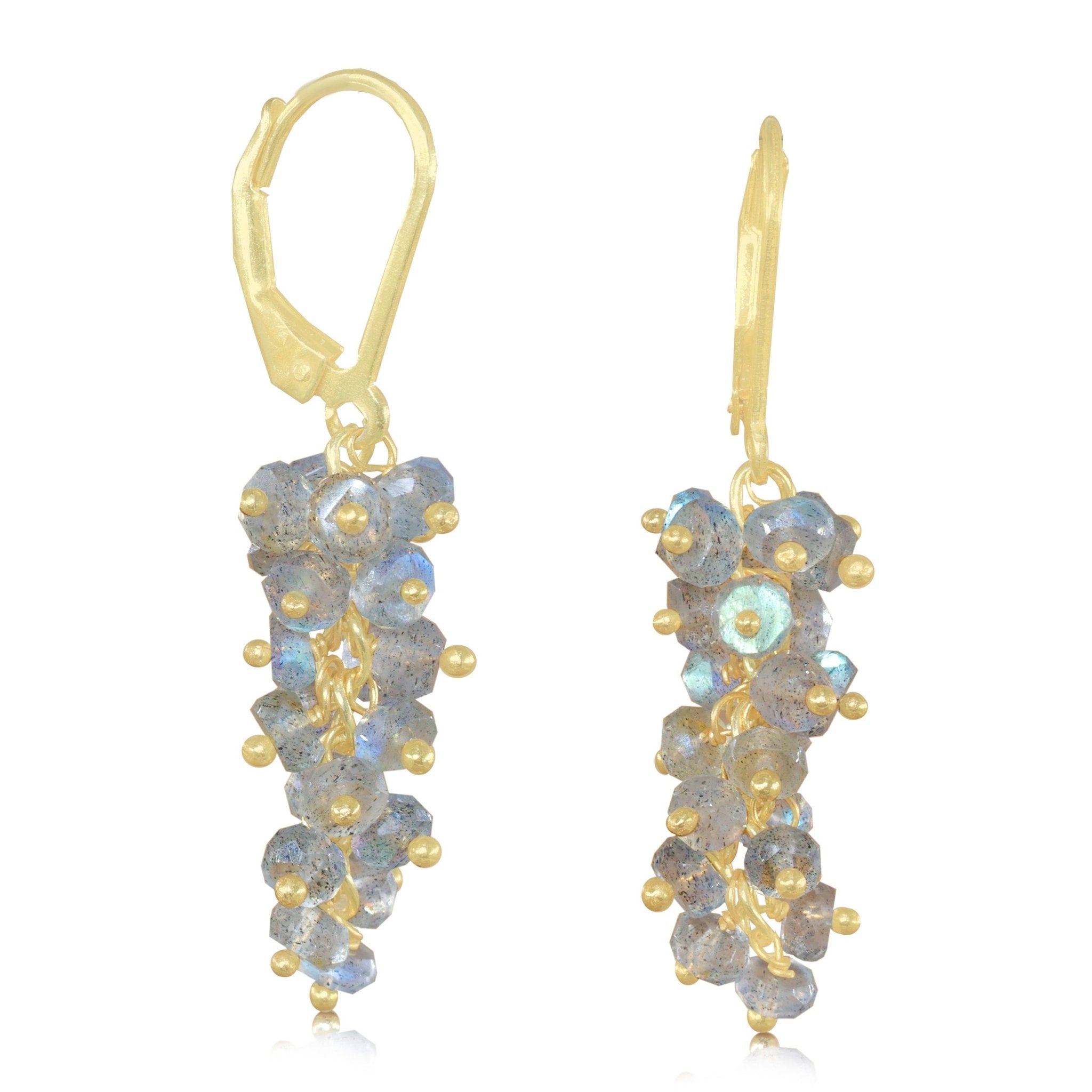 Genuine Labradorite Faceted Beads Cluster Earrings for Her - Goodstone Jewels