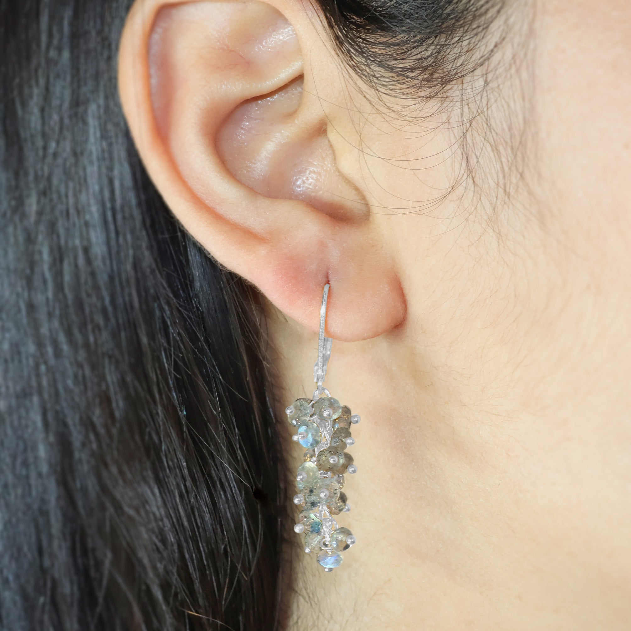 Genuine Labradorite Faceted Beads Cluster Earrings for Her - Goodstone Jewels