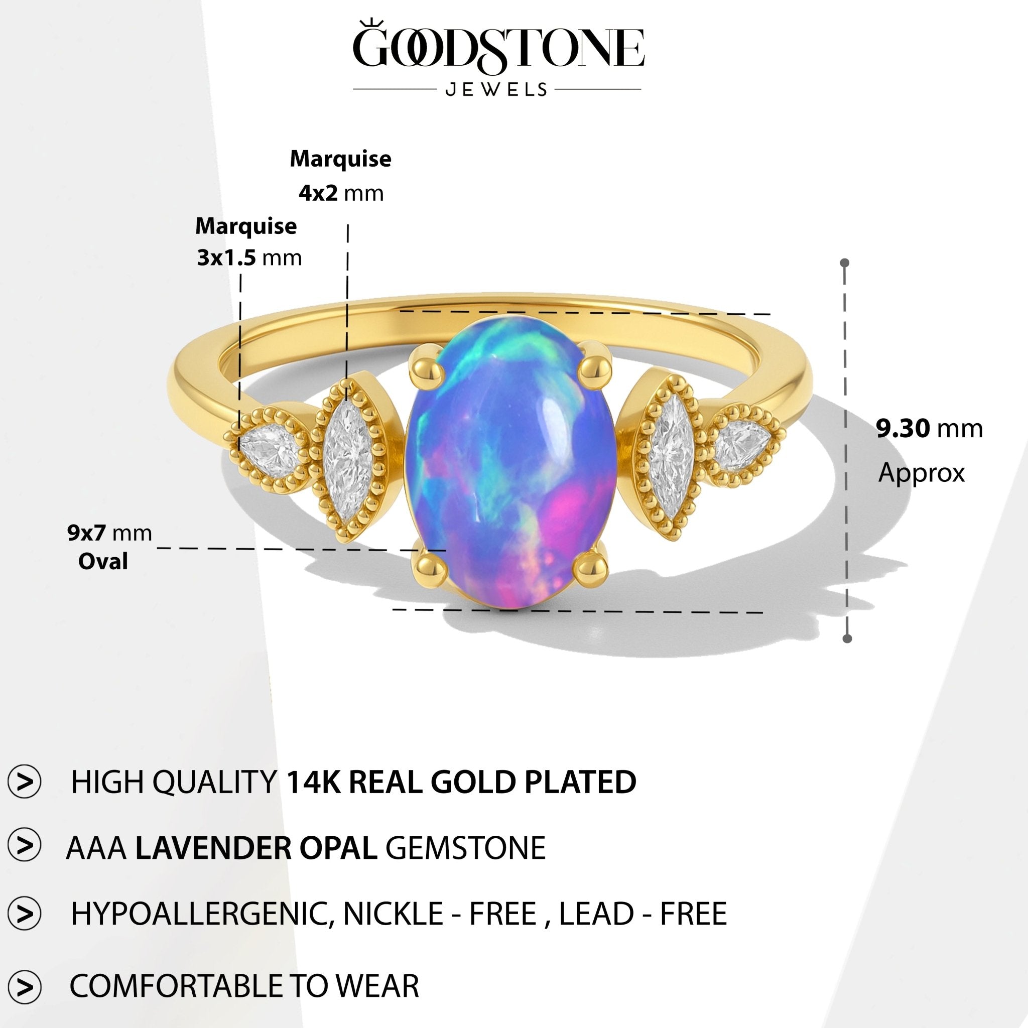 Genuine Lavender Opal Gemstone Statement Ring for Her - Goodstone Jewels