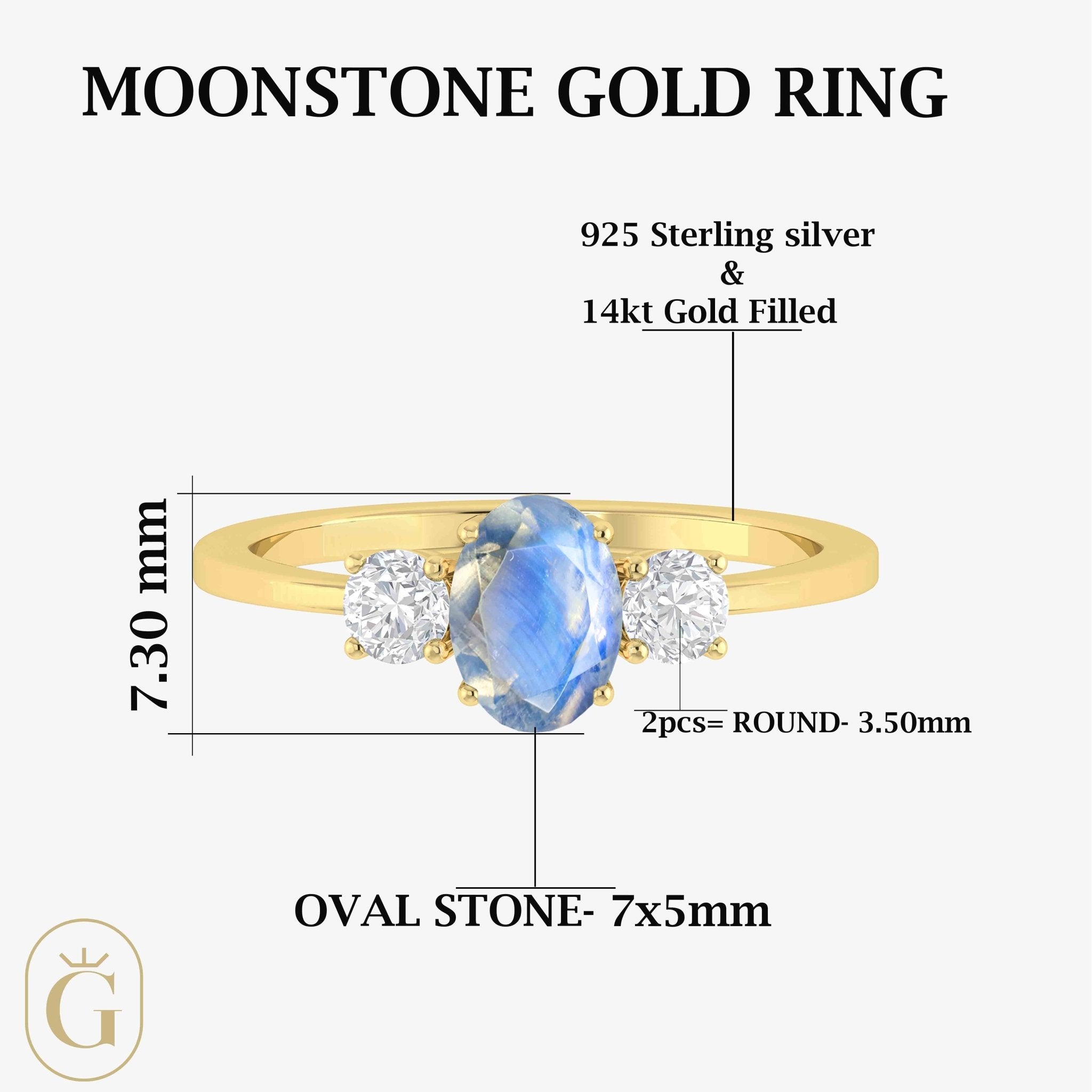 Genuine Moonstone Gemstone Ring - Goodstone Jewels