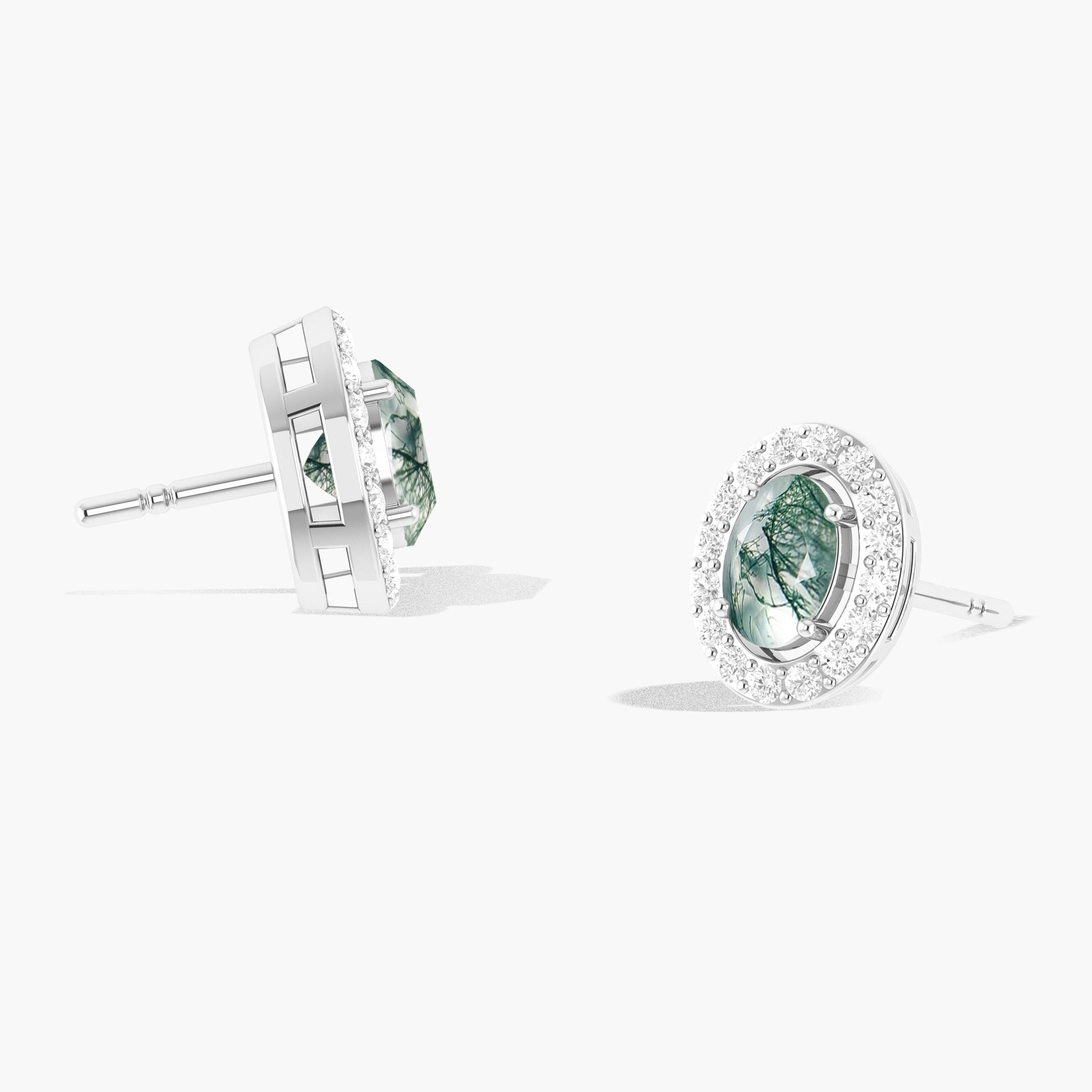 Genuine Moss Agate Oval Style Stud Earring - Goodstone Jewels